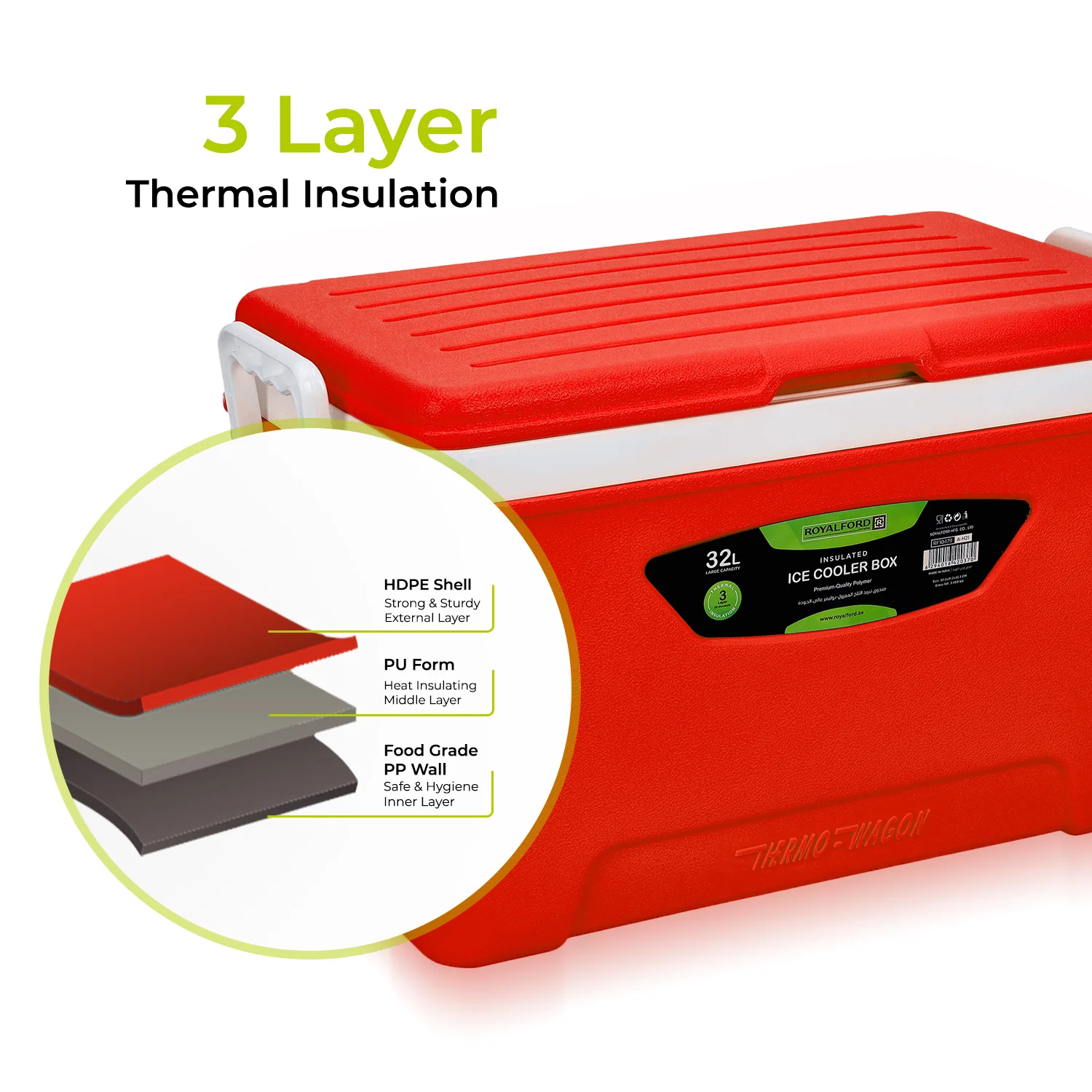 32L Portable Insulated Red Ice Cooler Box - Image 4