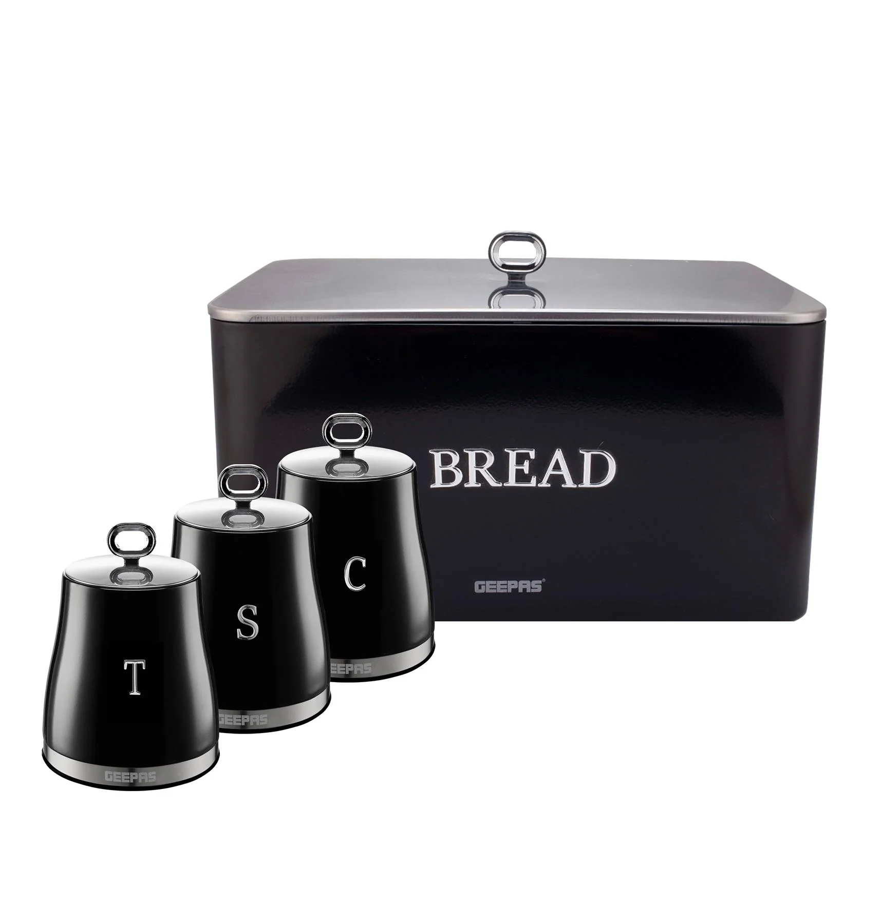4-Piece Tea, Coffee, Sugar Canister Set Retrovive In Black