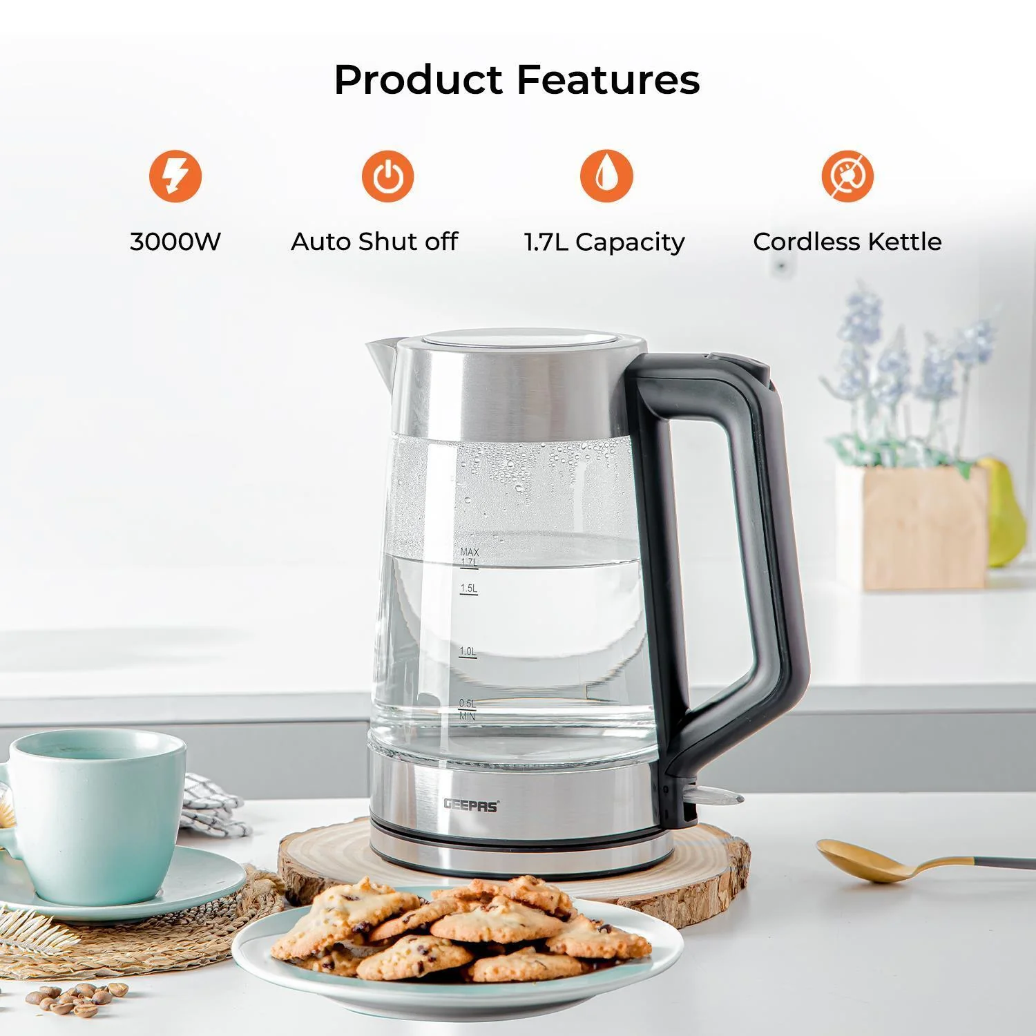 4 Slice Bread Toaster & 1.7L Illuminating Electric Glass Kettle Set - Image 2