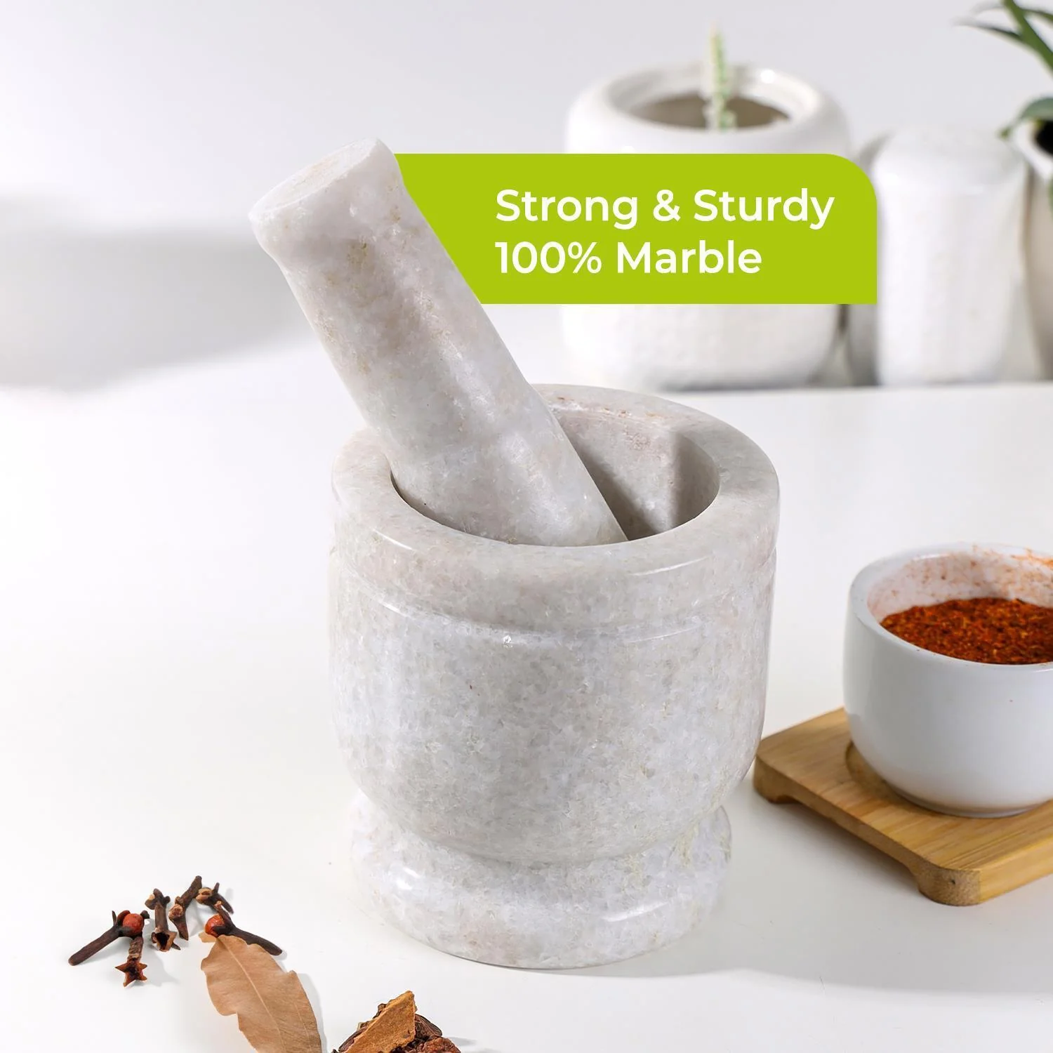 5" White Marble Spice Grinder and Crusher Pestle & Mortar - Image 4