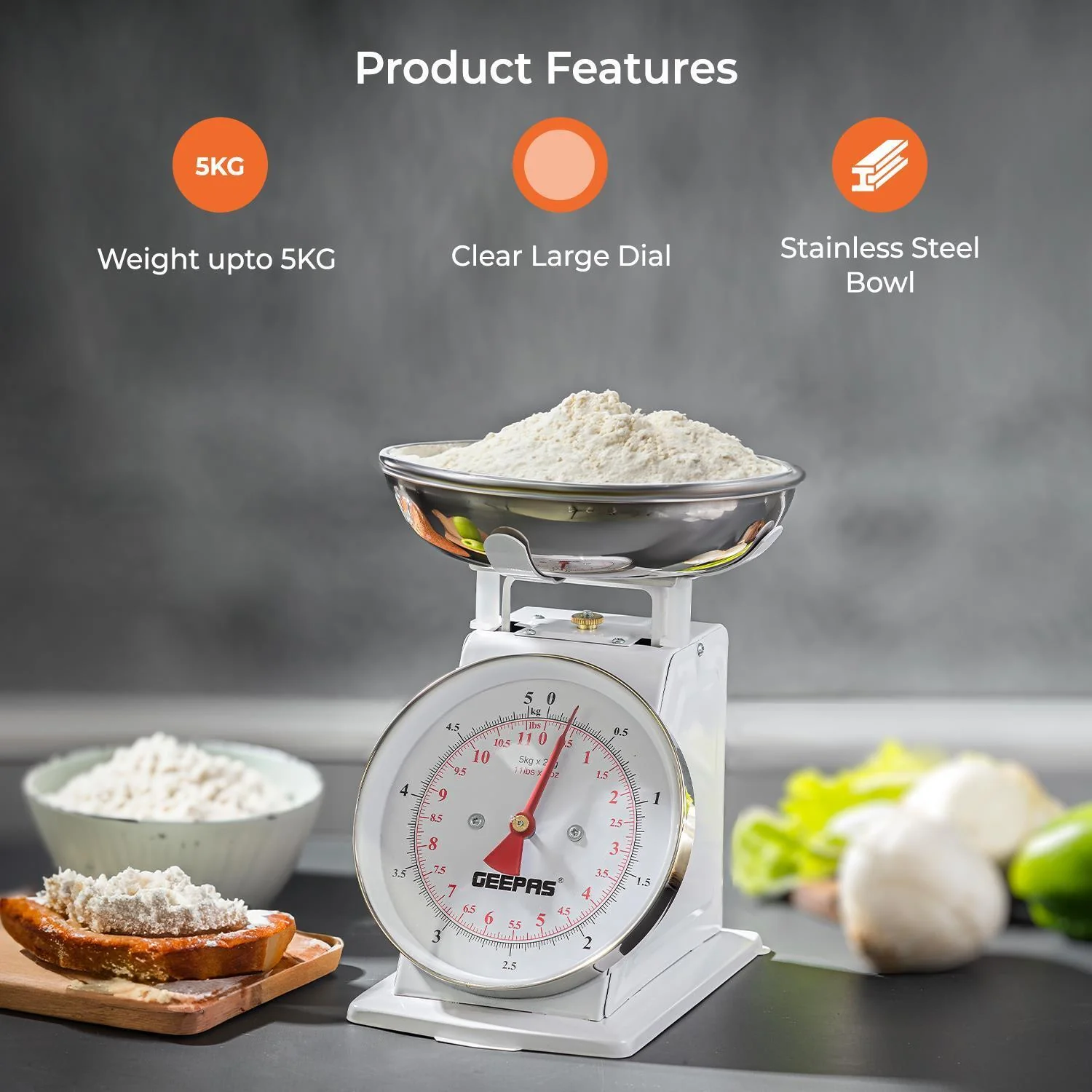 5kg Mechanical White Analog Kitchen Scale - Image 2