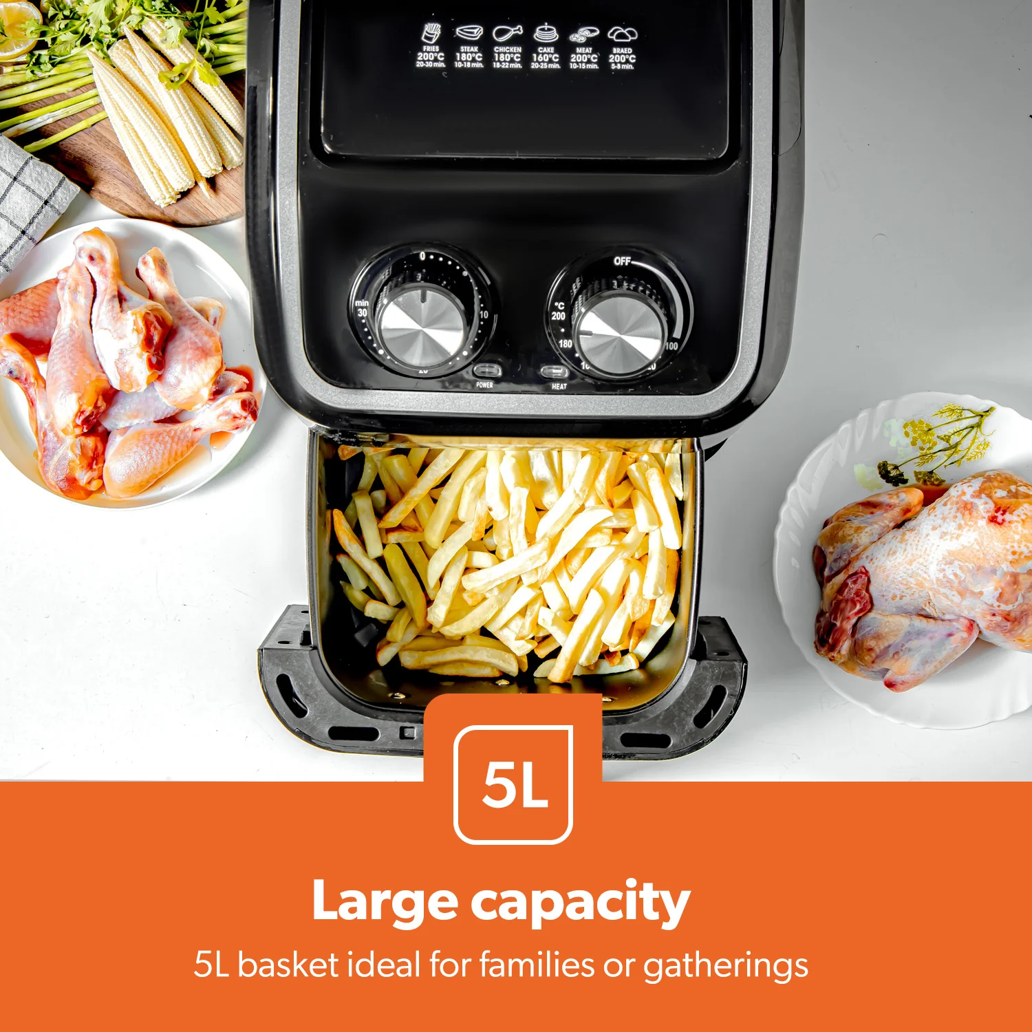 6-in-1 Manual Vortex Rapid Air Fryer 5L + Free Recipe E-Book - Image 8