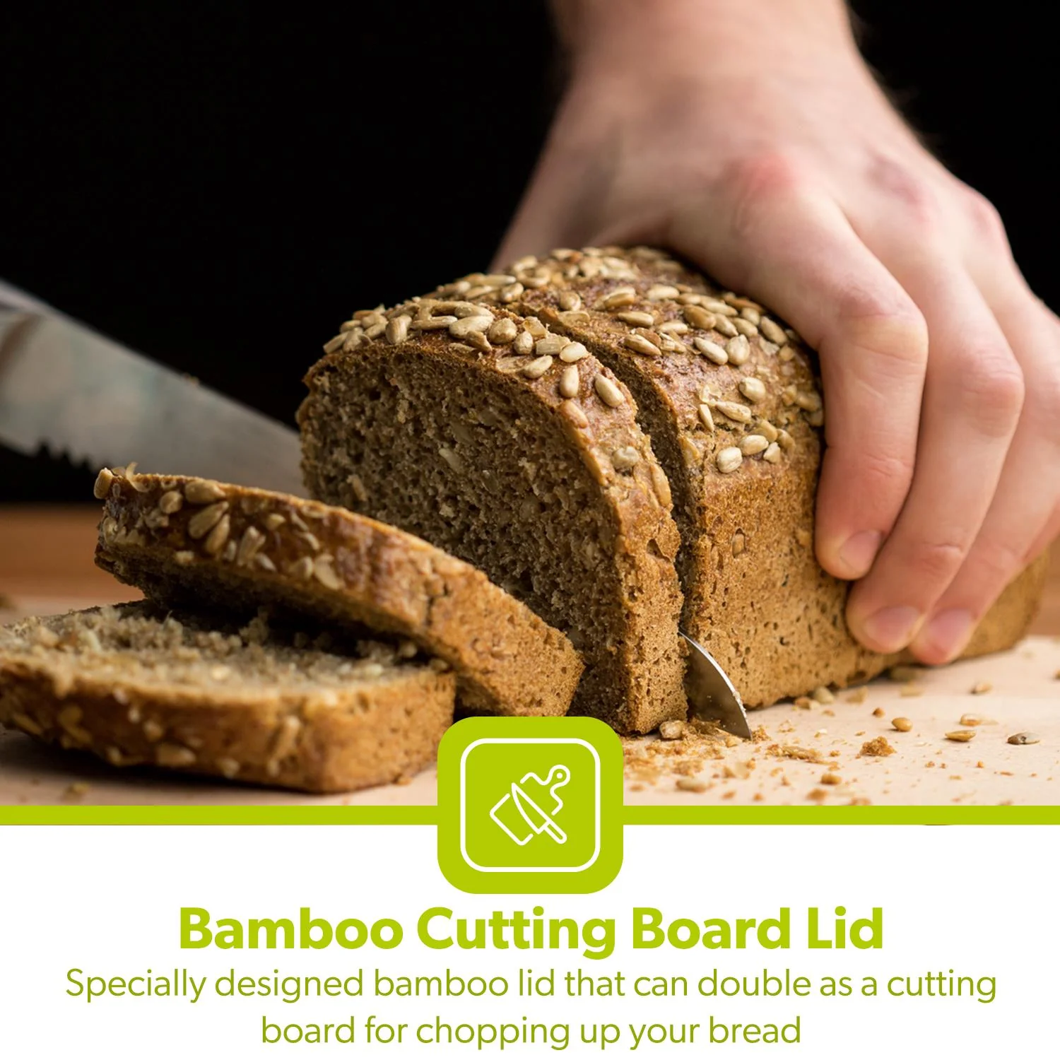 7.6L White Metal Bread Bin With Wooden Chopping Board - Image 3