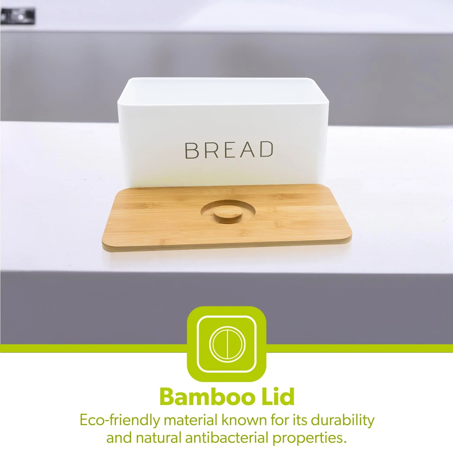 7.6L White Metal Bread Bin With Wooden Chopping Board - Image 6