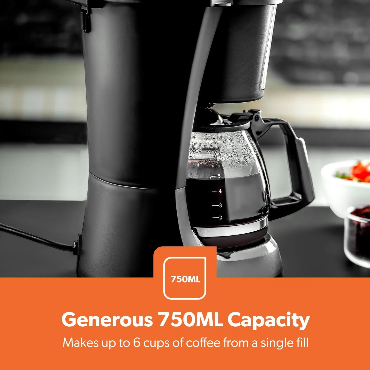 750ml Filter Coffee Machine, 80g Coffee Grinder and Milk Frother - Image 7