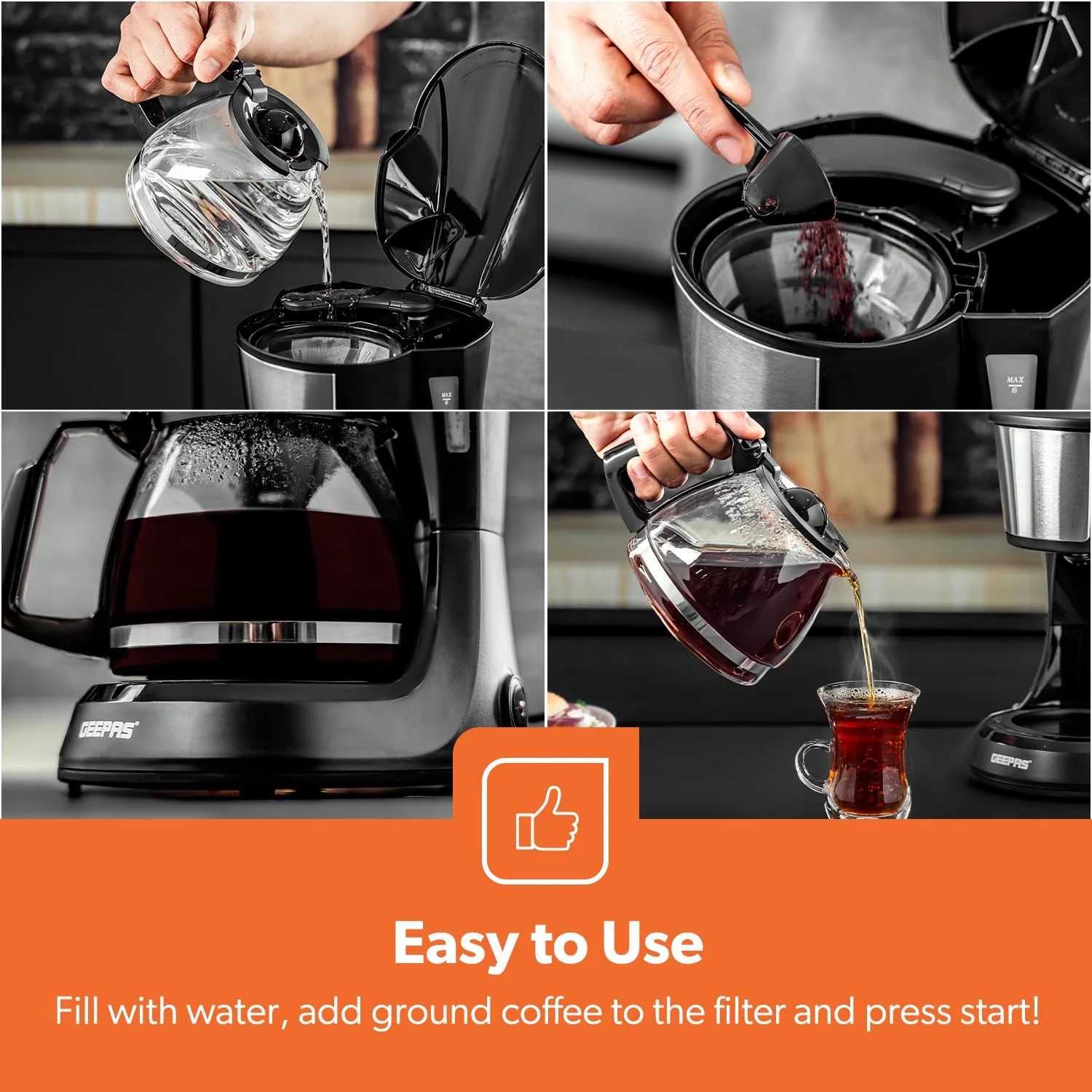 750ml Filter Coffee Maker Machine 600W & Milk Frother Set - Image 4