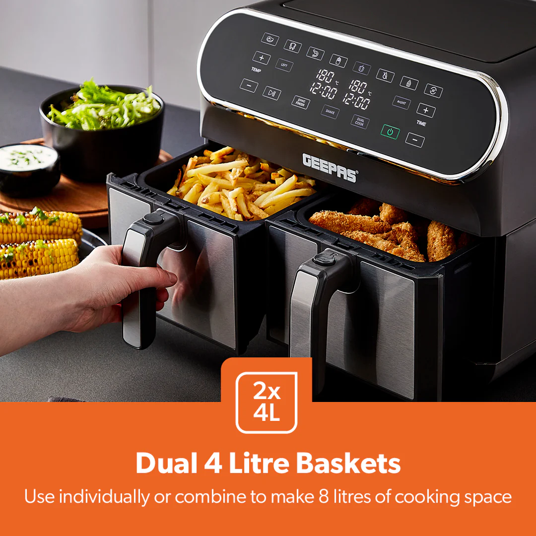8L 'Vortex' Large Stealth Dual Basket Air Fryer - Image 4