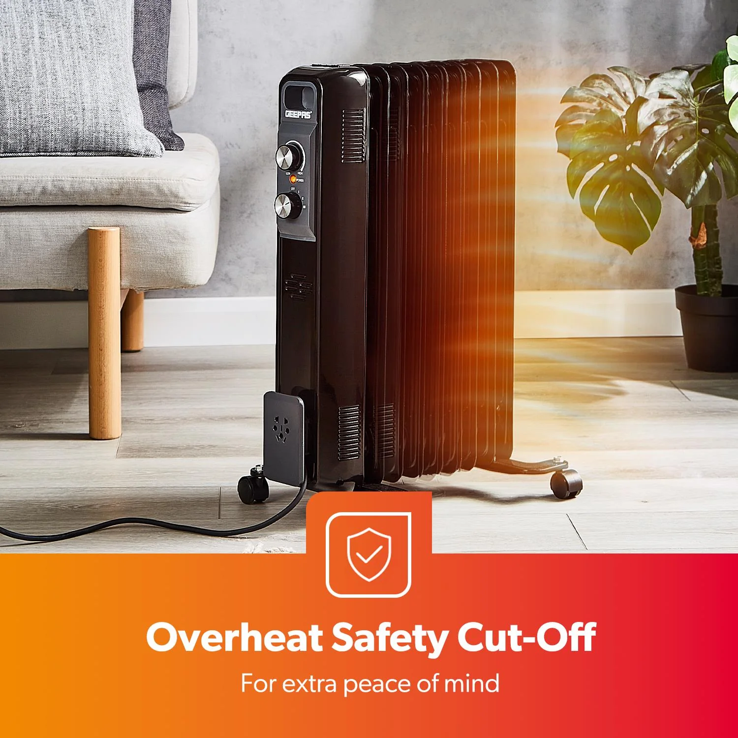 9-Fin Black Portable Oil-Filled Electric Radiator Heater - Image 3