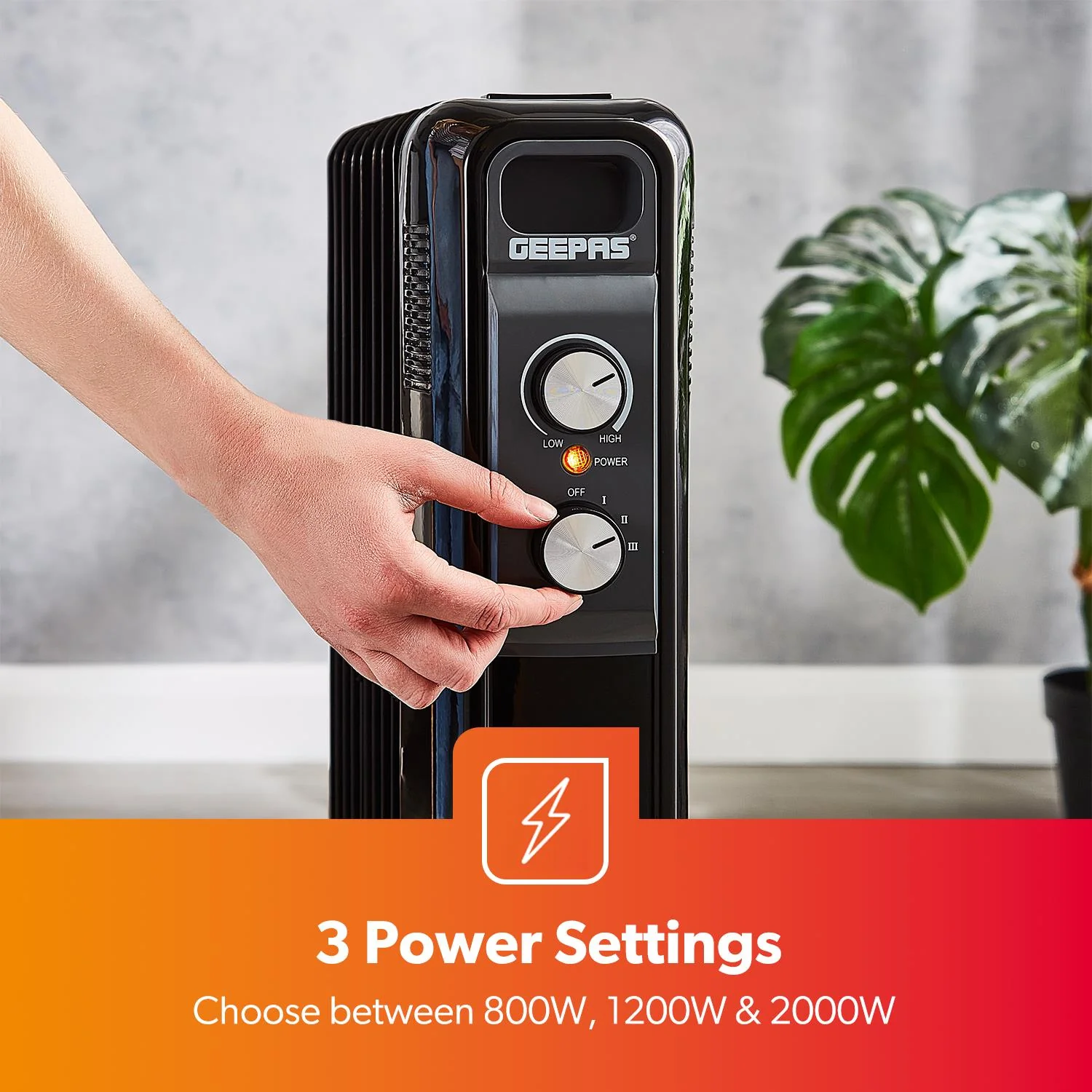 9-Fin Black Portable Oil-Filled Electric Radiator Heater - Image 9