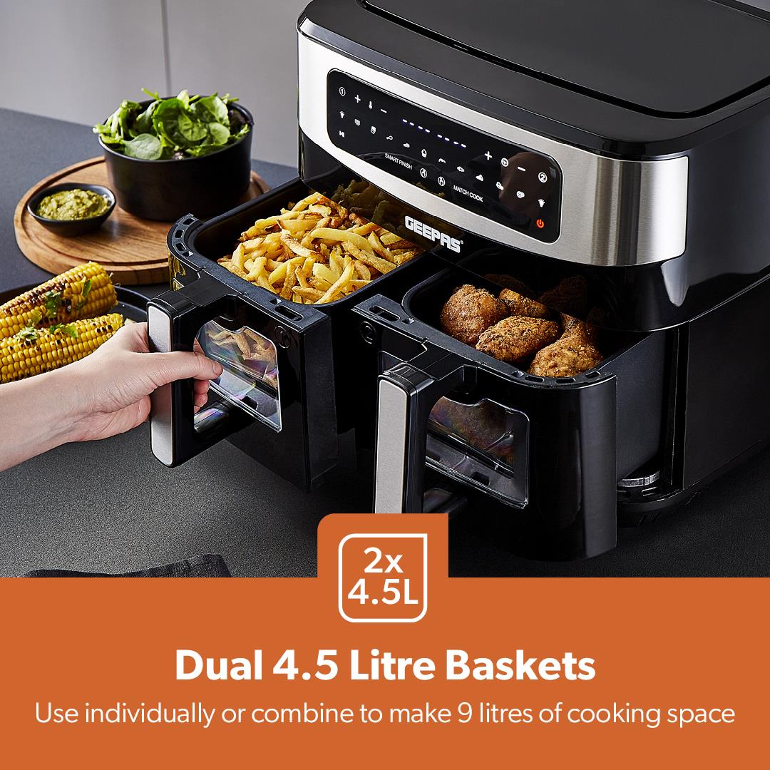 9L Twin XL Vortex Dual Basket Air Fryers Rapid - Digital Touchscreen - Image 3