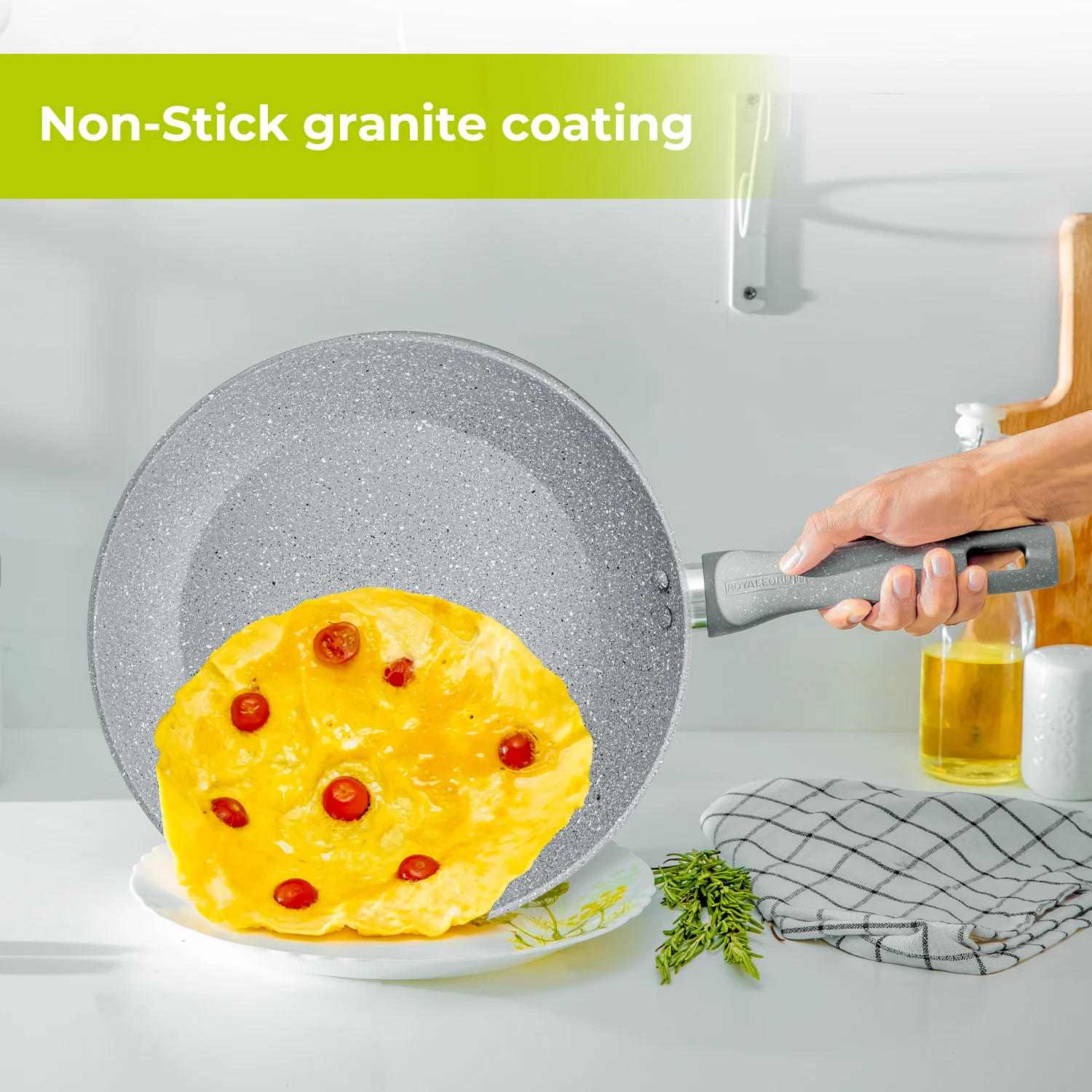 28cm Granite-Coated Non-Stick All-Purpose Frying Pan With Lid - Image 3