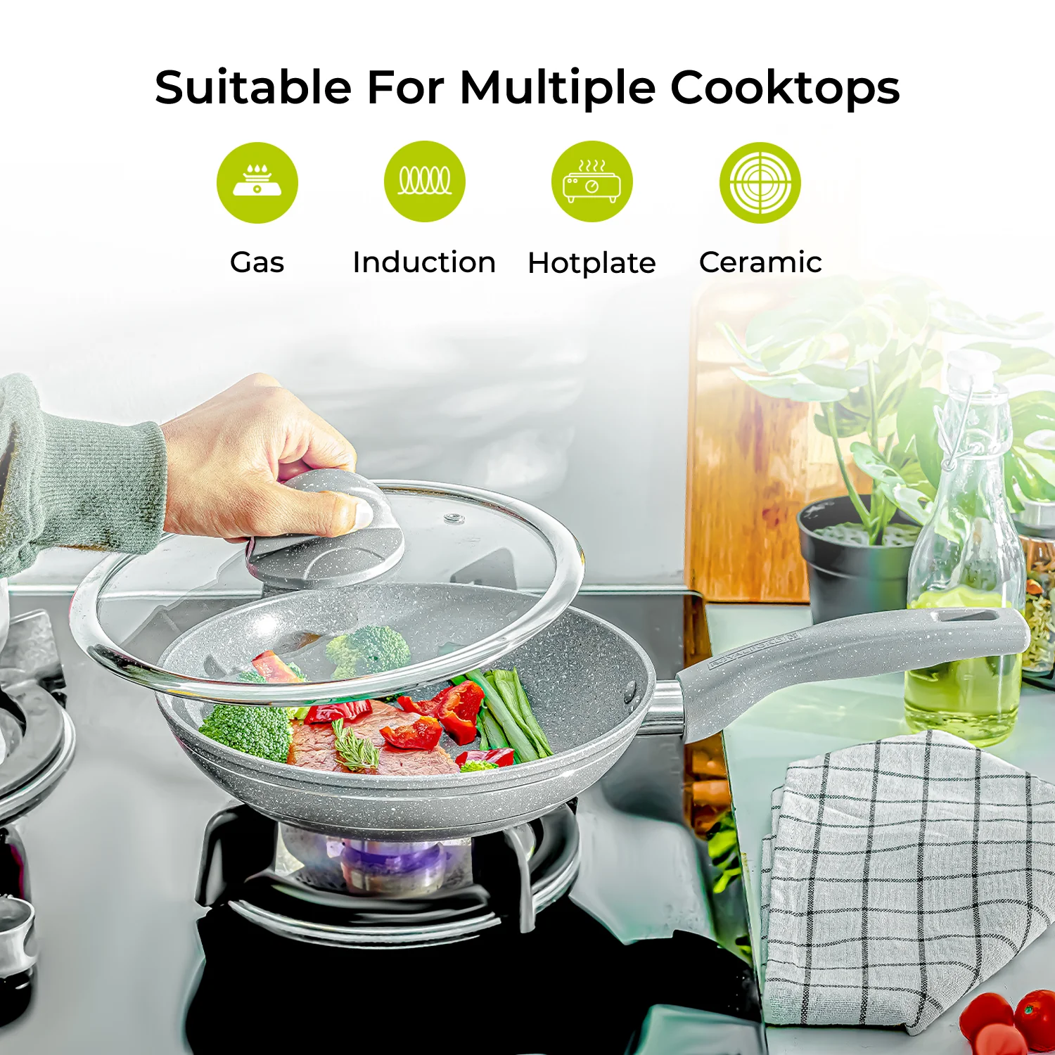 28cm Granite-Coated Non-Stick All-Purpose Frying Pan With Lid - Image 5