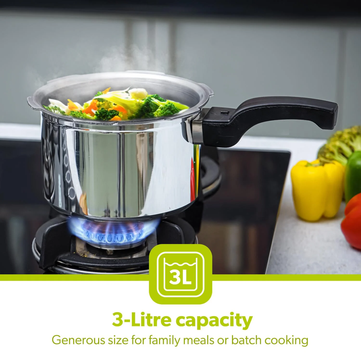 3L Lightweight Aluminium Stovetop Pressure Cooker - Image 5
