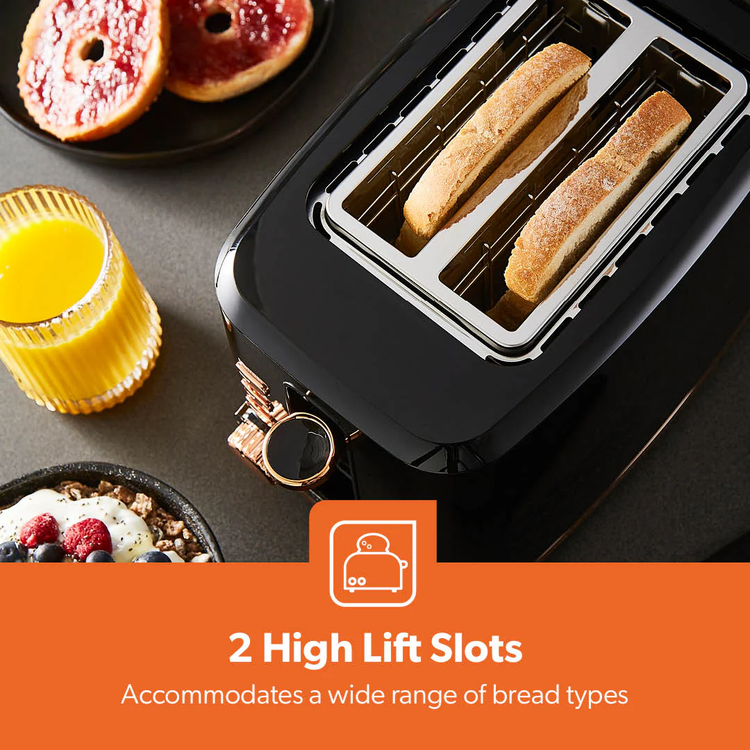 Aurora 2-Slice Black and Rose Gold Bread Toaster 7 Browning Levels - Image 4