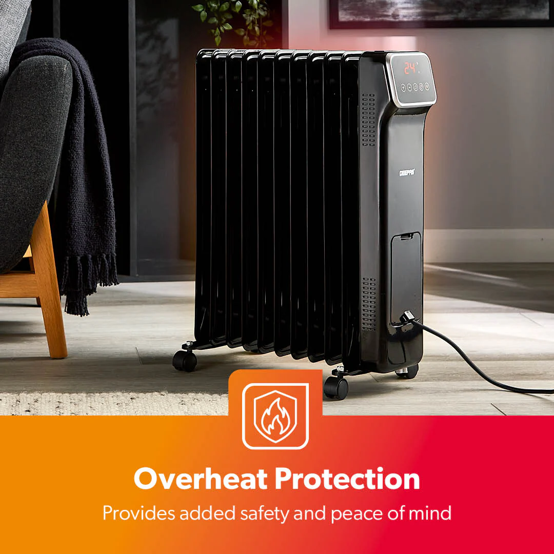 11-Fin Black Digital Oil-Filled Radiator Heater 2500W - Image 5