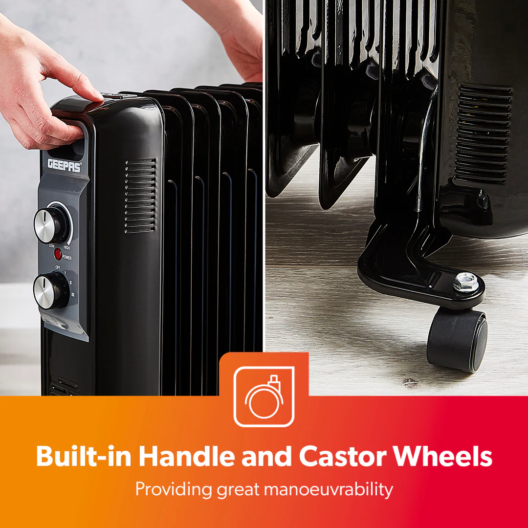 7-Fin Black Oil Filled Electric Portable Radiator Heater - Image 4