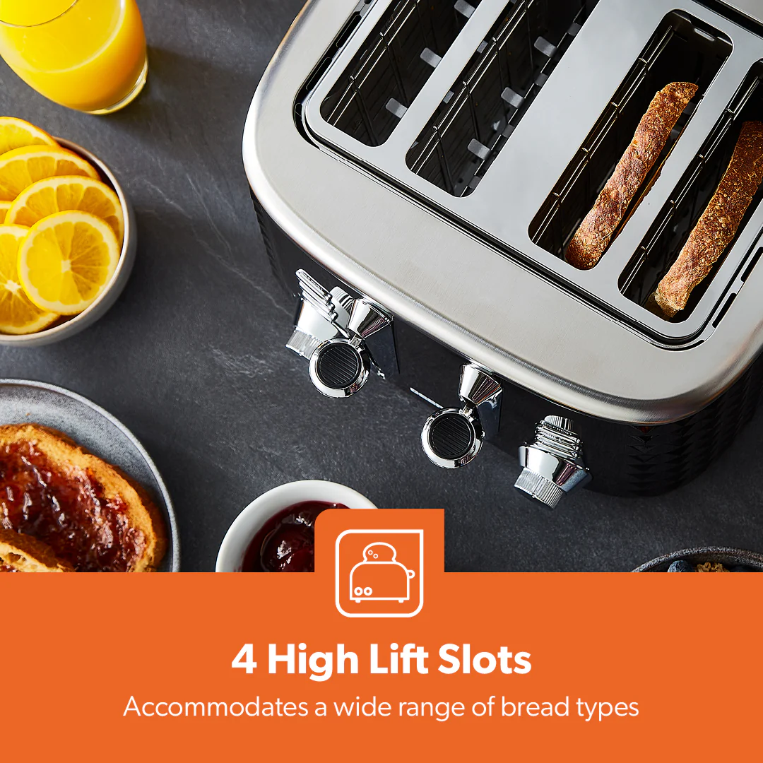 Black and Silver Honeycomb 4-Slice Bread Toaster 1750W - Image 5