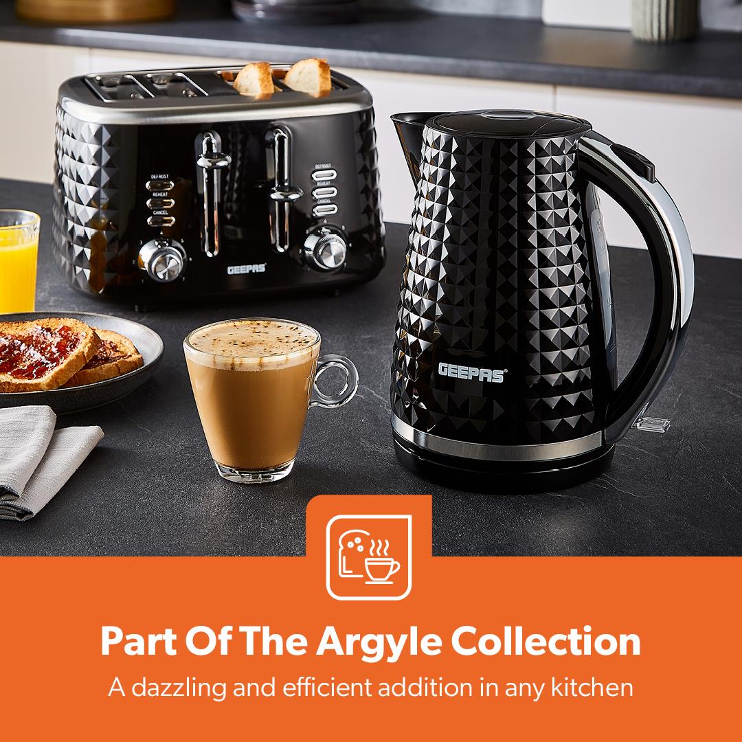 Black Argyle Matching Kitchen Set - Kettle, Toaster, Bread Bin & Canister Set - Image 2