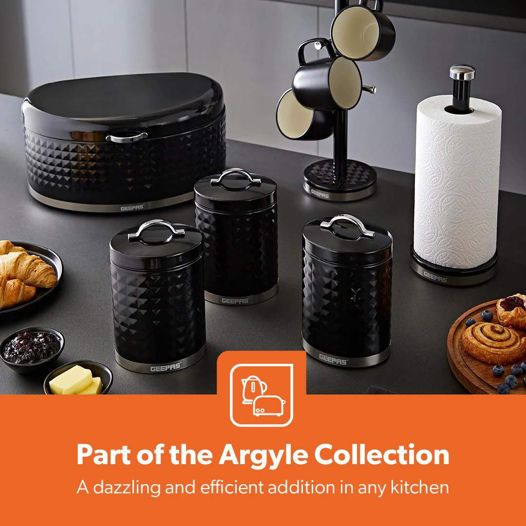 Black Argyle Matching Kitchen Set - Kettle, Toaster, Bread Bin & Canister Set - Image 8