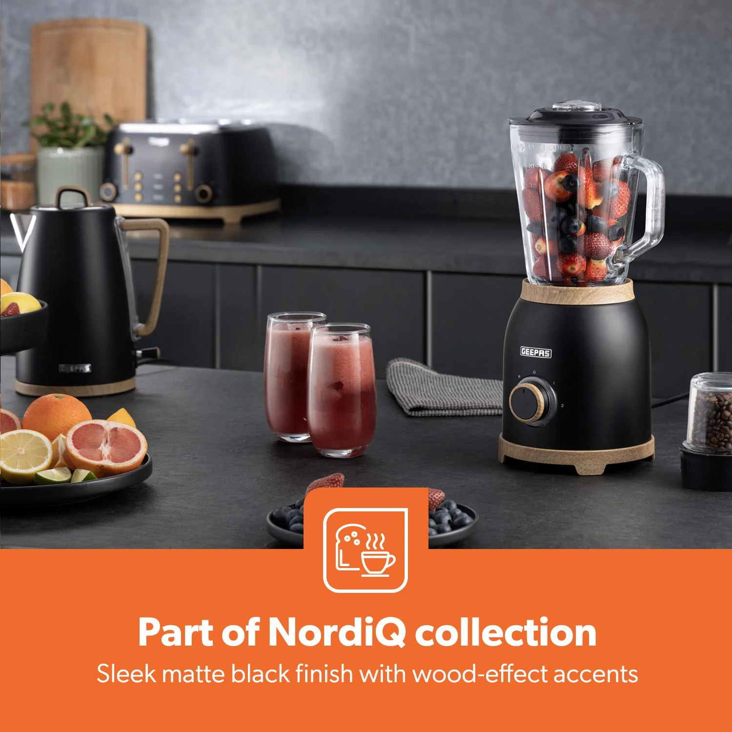 Black NordiQ 1.7L Electric Kettle, Toaster, Jug Blender & 20L Microwave Set - Image 6