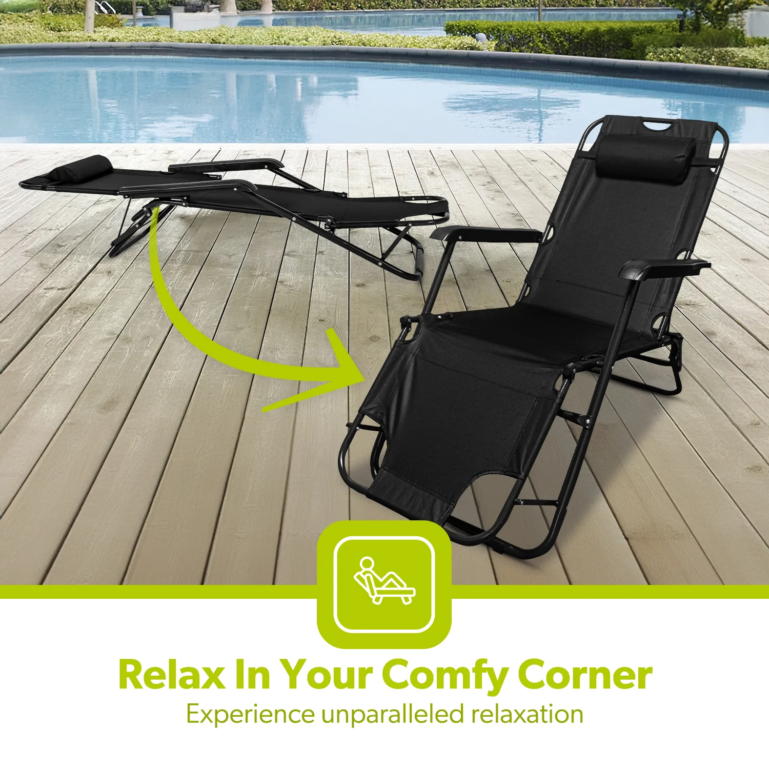 Deluxe 2-In-1 Reclining Mesh Chair & Camping Bed Outdoor Lounger - Image 9