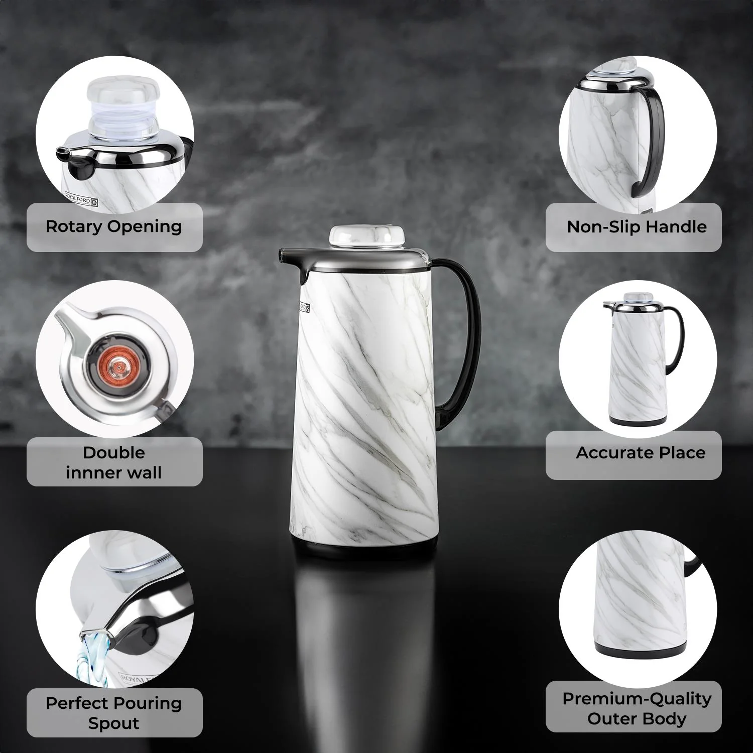 Double Walled Marble Vacuum Flask Jug 1900ml - Image 4