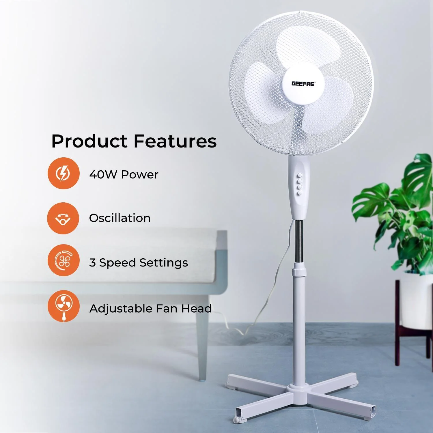 White 9" Table Fan & 16" Pedestal Fan Set - Image 4