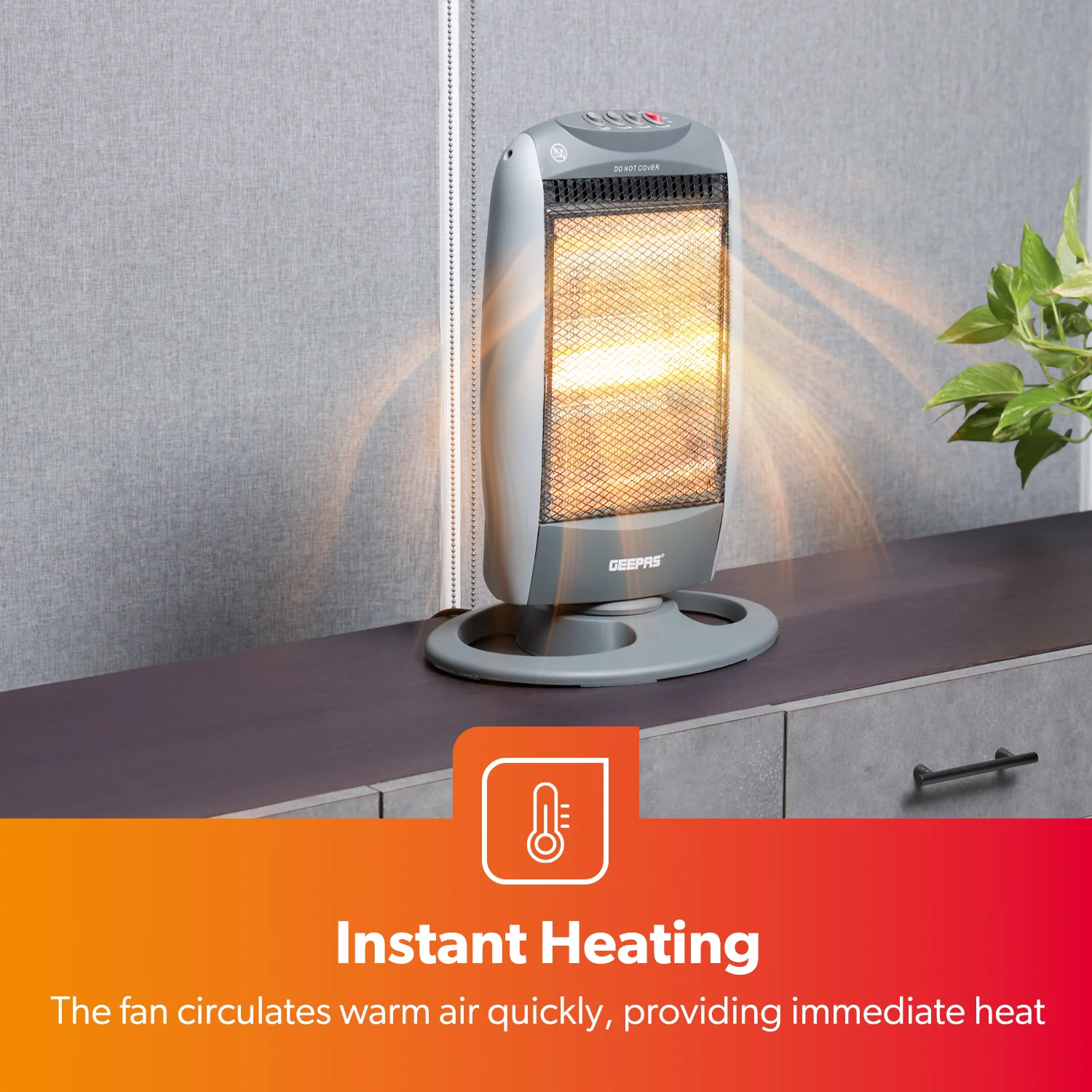 1200W Grey Oscillating Portable 3-Bar Halogen Heater - Image 3