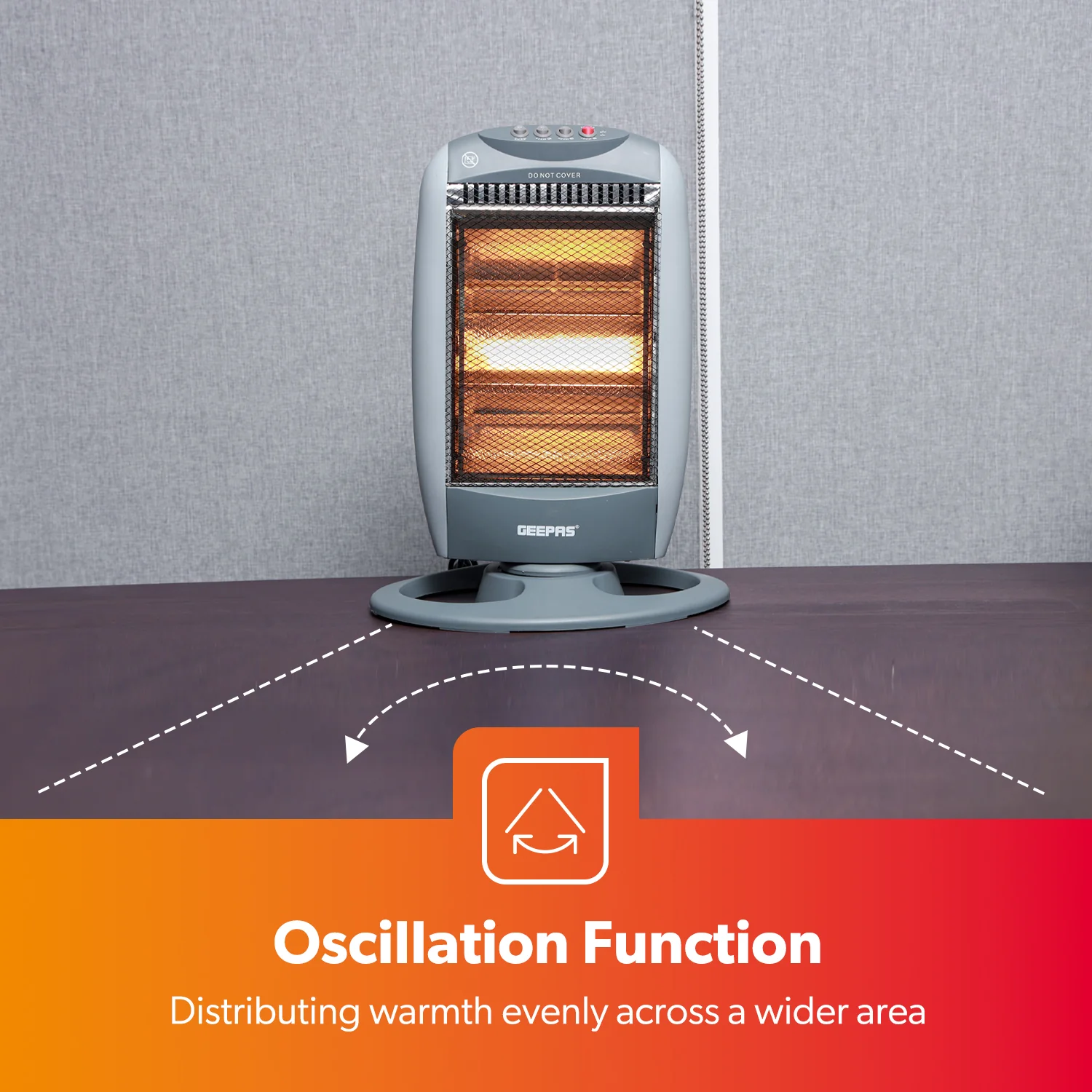 1200W Grey Oscillating Portable 3-Bar Halogen Heater - Image 4