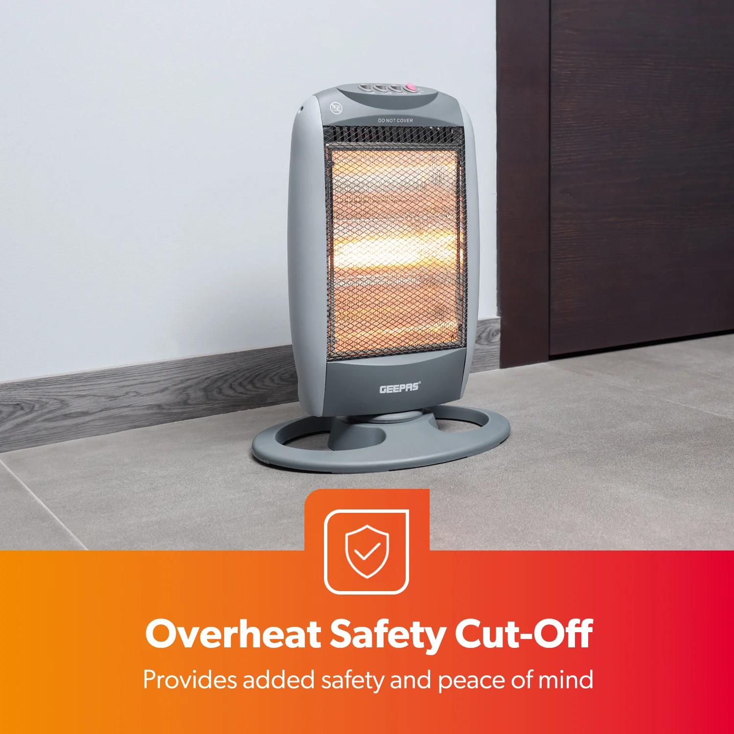1200W Grey Oscillating Portable 3-Bar Halogen Heater - Image 7