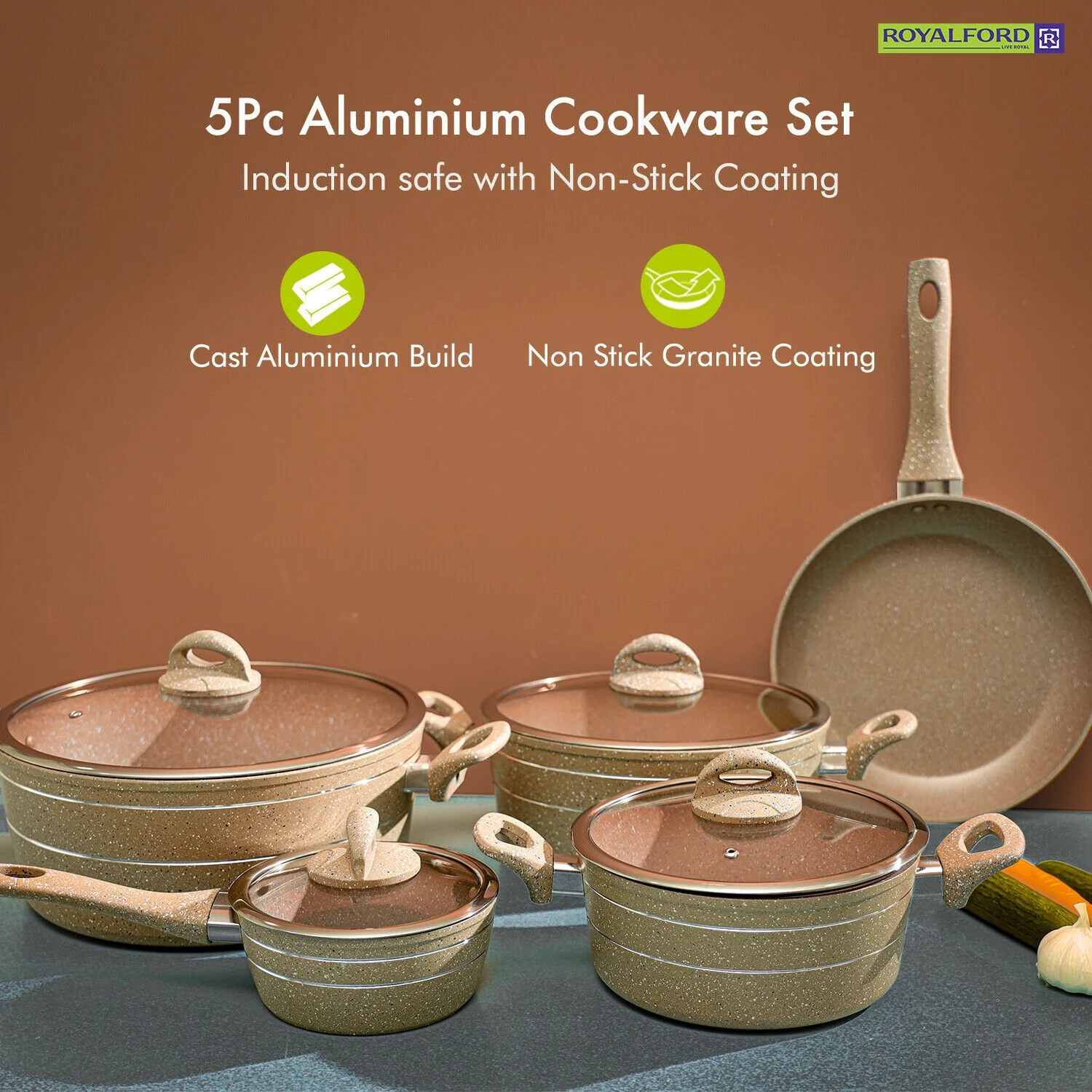 Five Piece Granite Aluminium Forged Cookware Set - Image 3