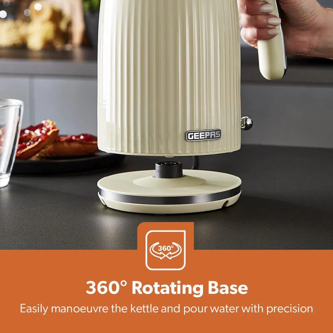 Fluted 1.7L Electric Kettle, 2-Slice Toaster & Microwave Set In Cream - Image 4