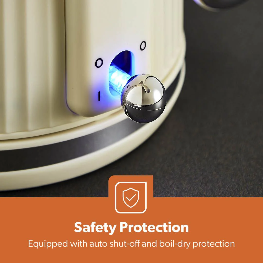 Cream Fluted 2-Slice Bread Toaster & 1.7L Electric Kettle Set - Image 5