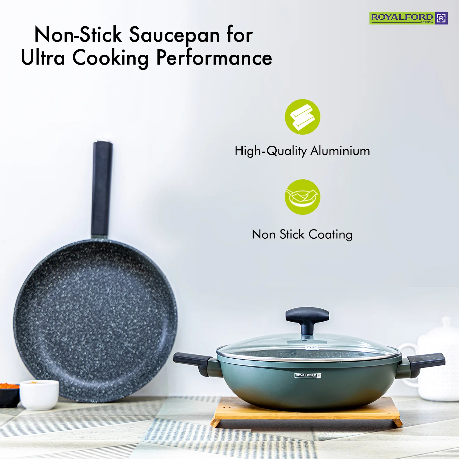 Four-Piece Non-Stick Grey Granite Cookware Set - Image 4