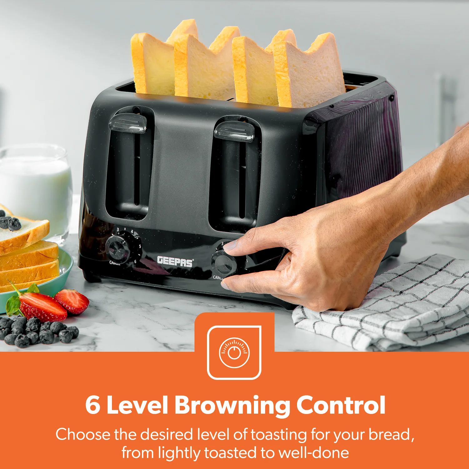 Four-Slice Black Bread Toaster With Browning Control - Image 5