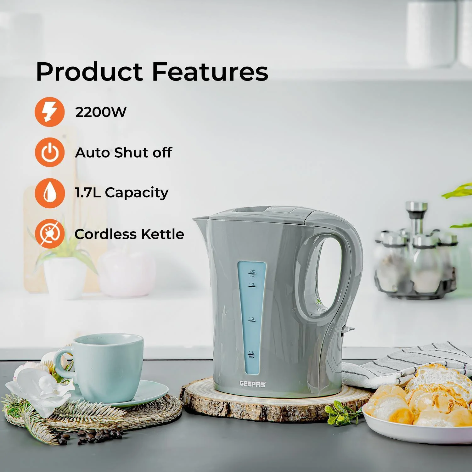 Grey 1.7L Electric Kettle and Four-Slice Toaster Set - Image 4