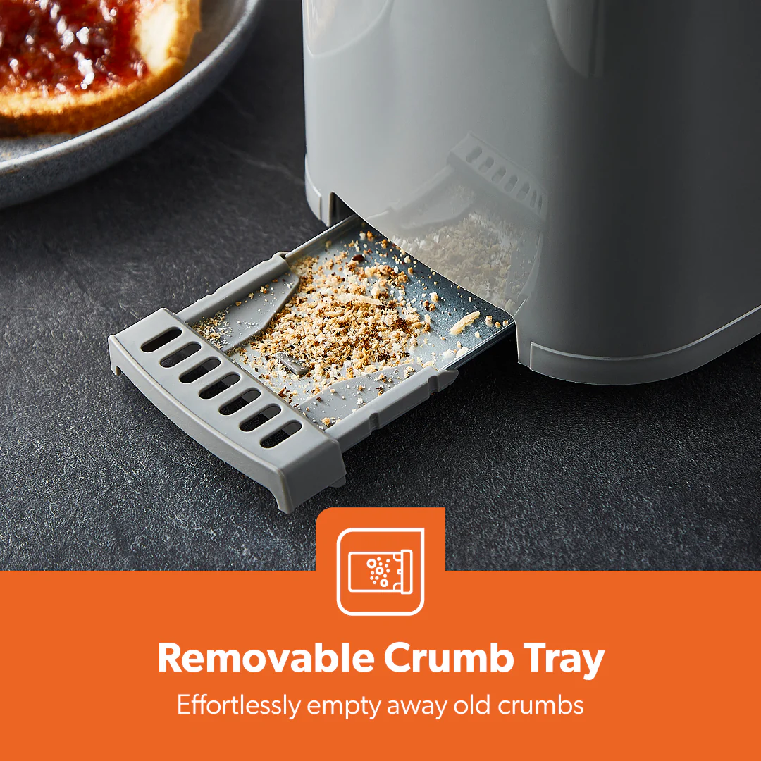 Grey 2-Slice Plastic Toaster With Crumb Tray - Image 6