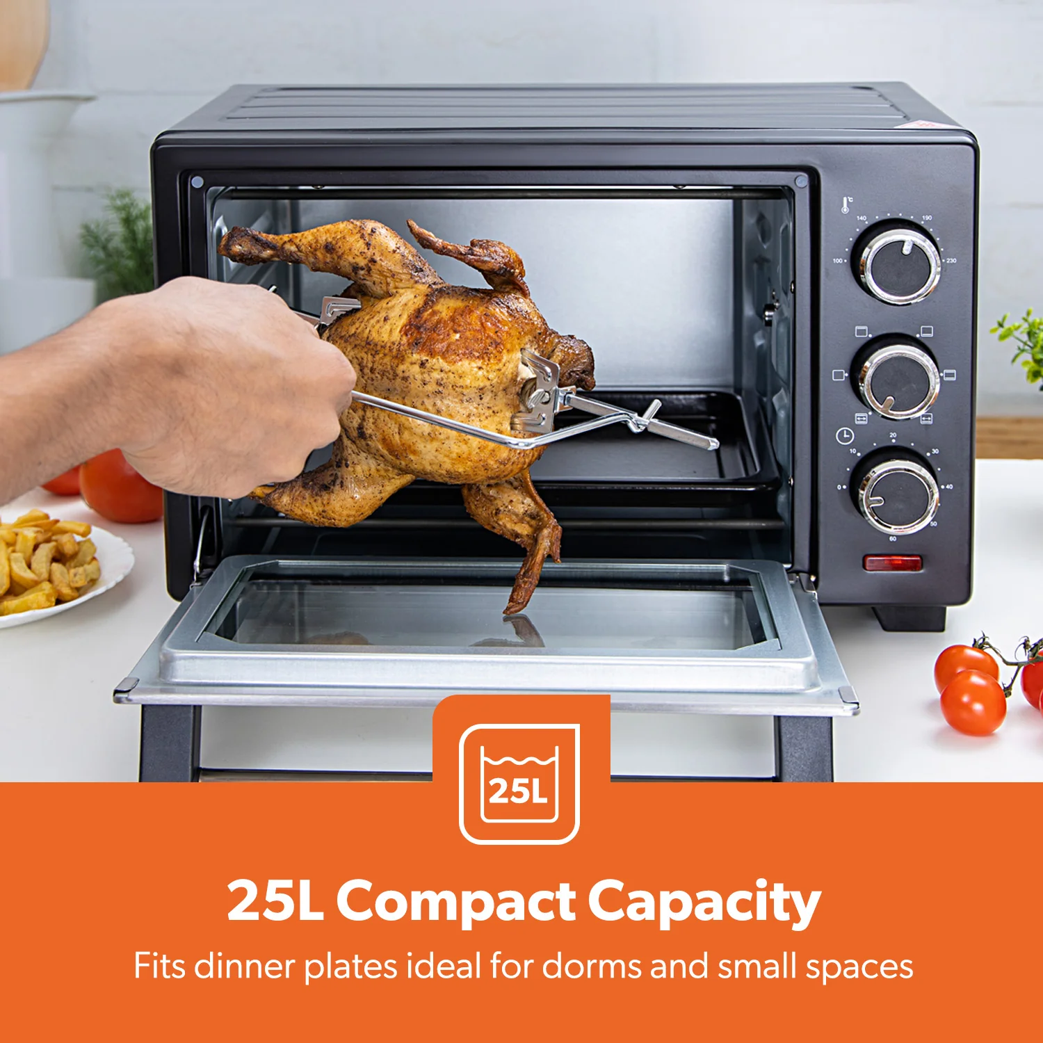 25L Electric Mini Oven Cooker With Grill and Rotisserie - Image 3