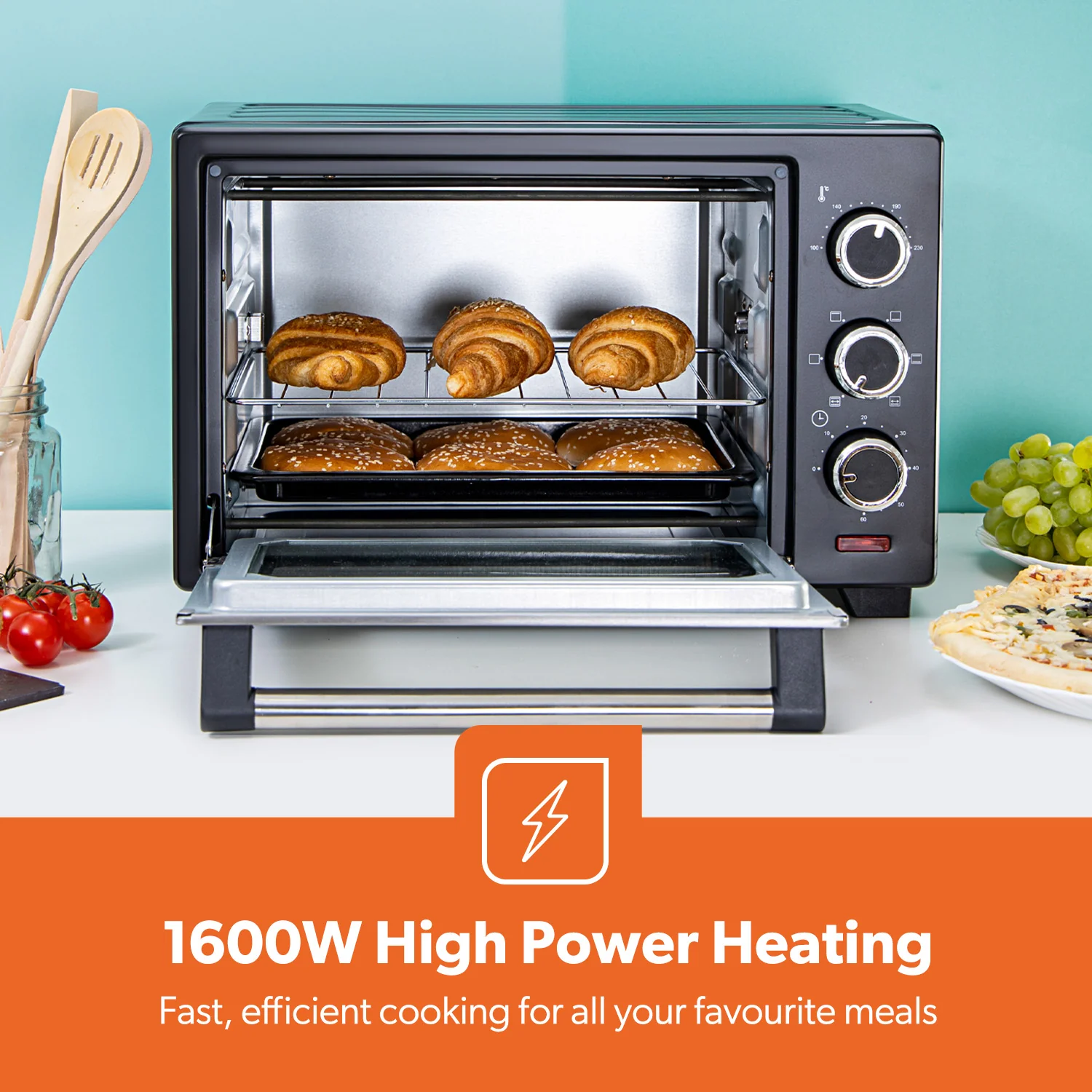 25L Electric Mini Oven Cooker With Grill and Rotisserie - Image 4
