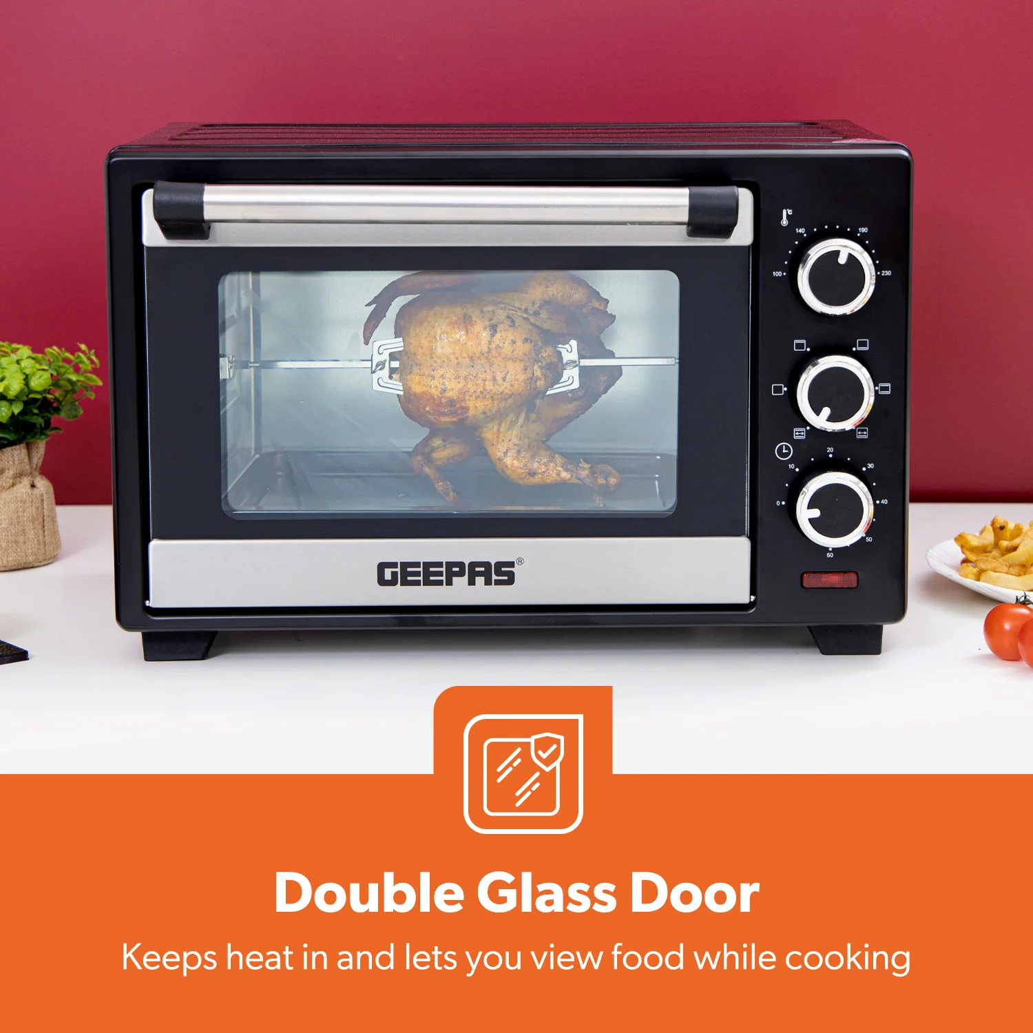25L Electric Mini Oven Cooker With Grill and Rotisserie - Image 8
