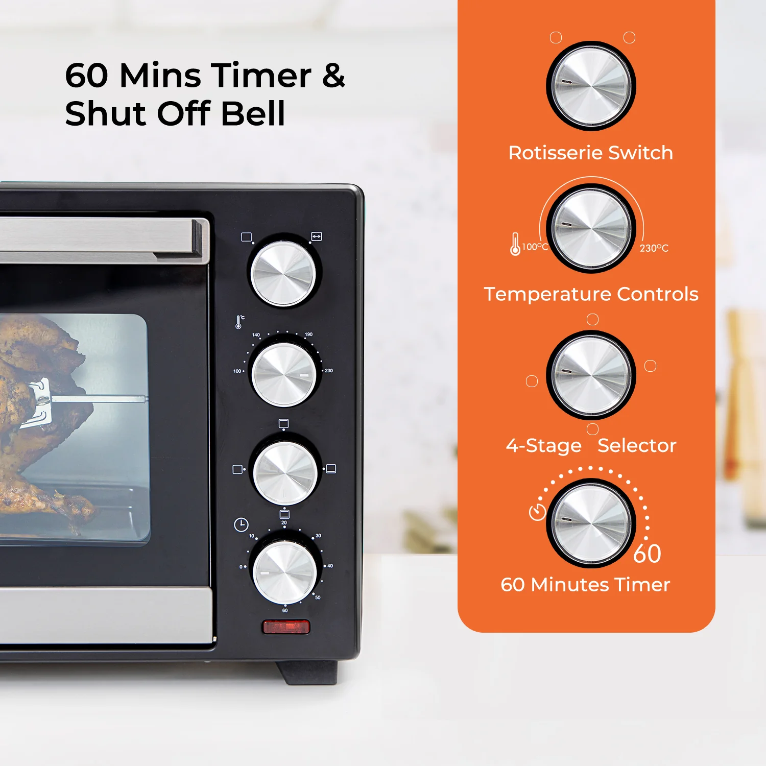 38L Fast-Bake Electric Rotisserie Mini Oven and Grill Cooker - Image 5