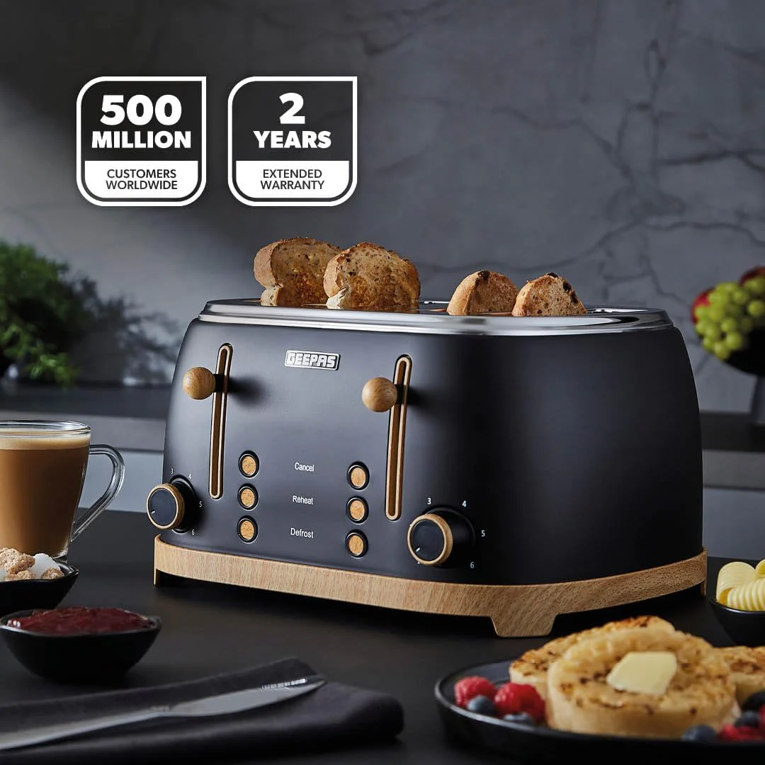 NordiQ 4-Slice Black Toaster With 6 Browning Levels and Defrost - Image 2