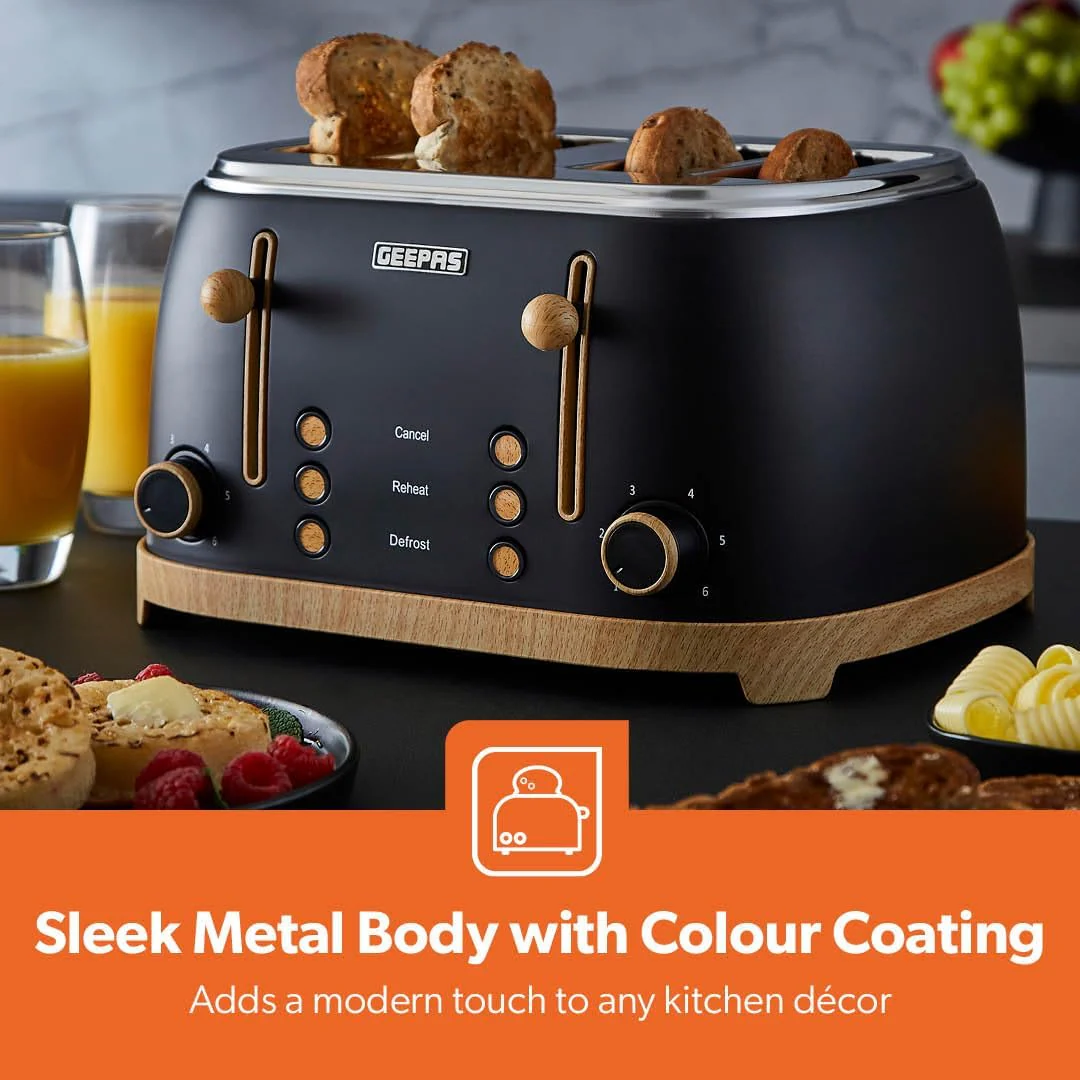 NordiQ 4-Slice Black Toaster With 6 Browning Levels and Defrost - Image 4