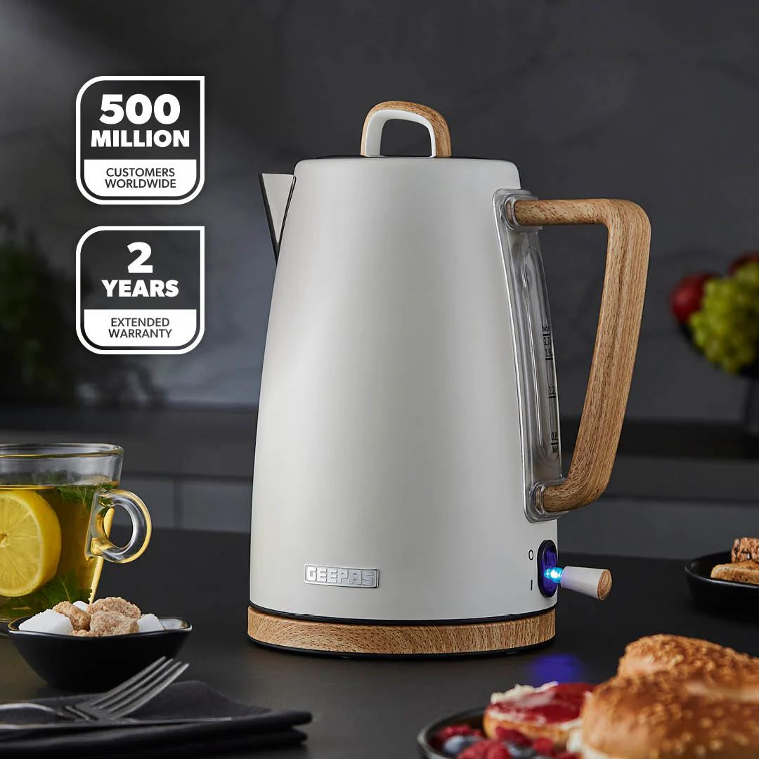 NordiQ Cream and Wooden 4-Slice Toaster & 1.7L Electric Kettle - Image 3
