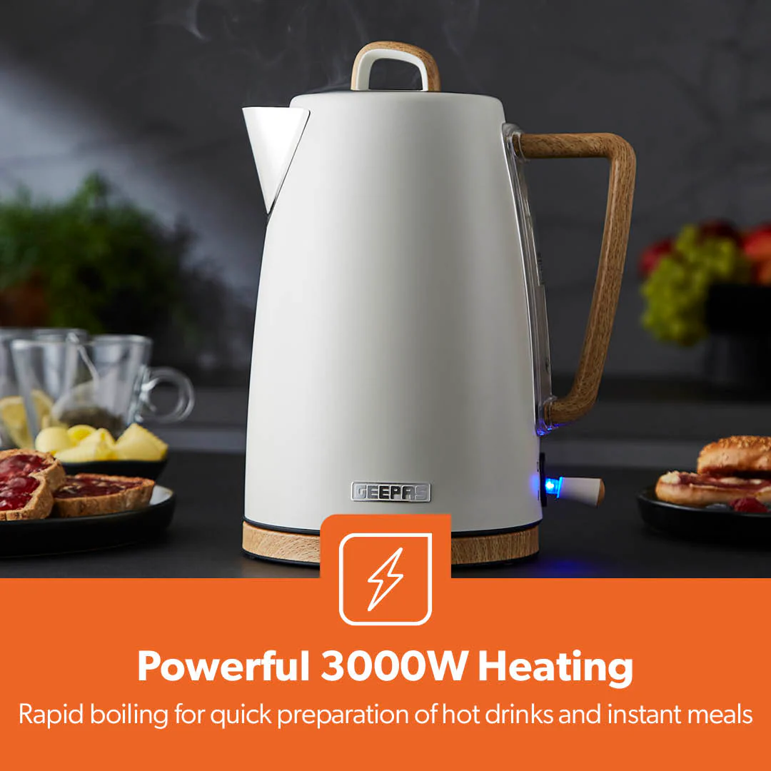NordiQ Cream and Wooden 4-Slice Toaster & 1.7L Electric Kettle - Image 4