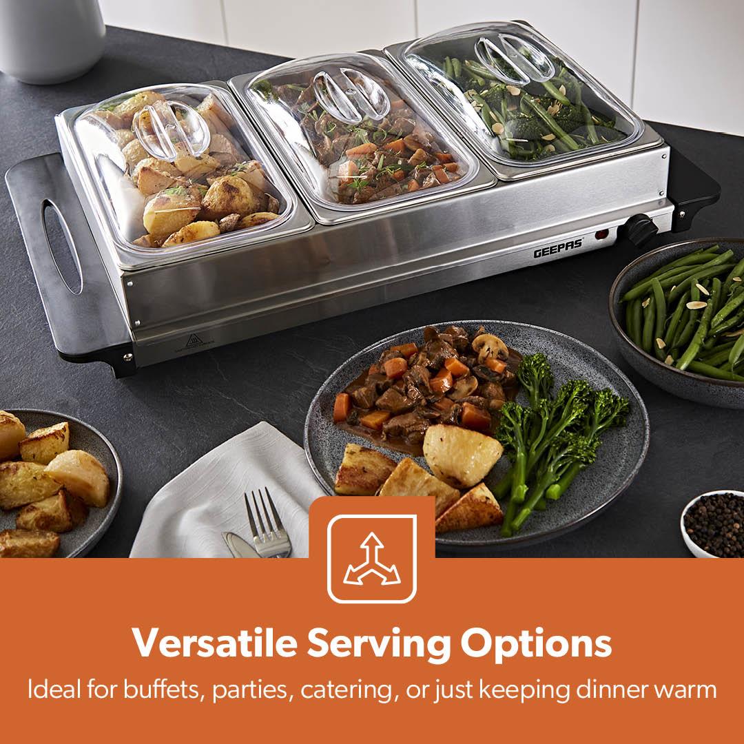 Pack Of 2 Electric Food Warmers Buffet Server 3 x 2.4L Trays With Lids - Image 8