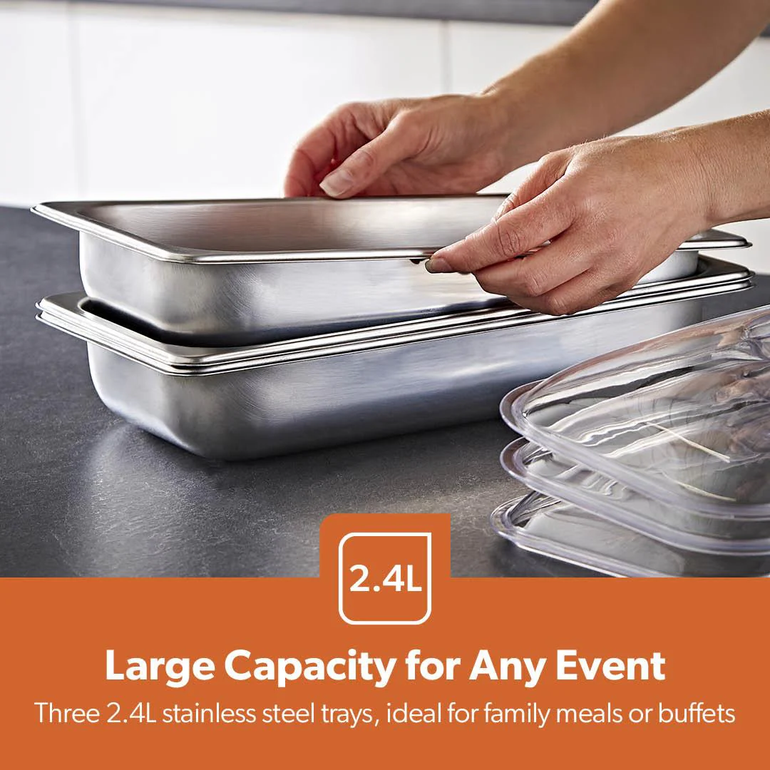Pack Of 2 Electric Food Warmers Buffet Server 3 x 2.4L Trays With Lids - Image 9