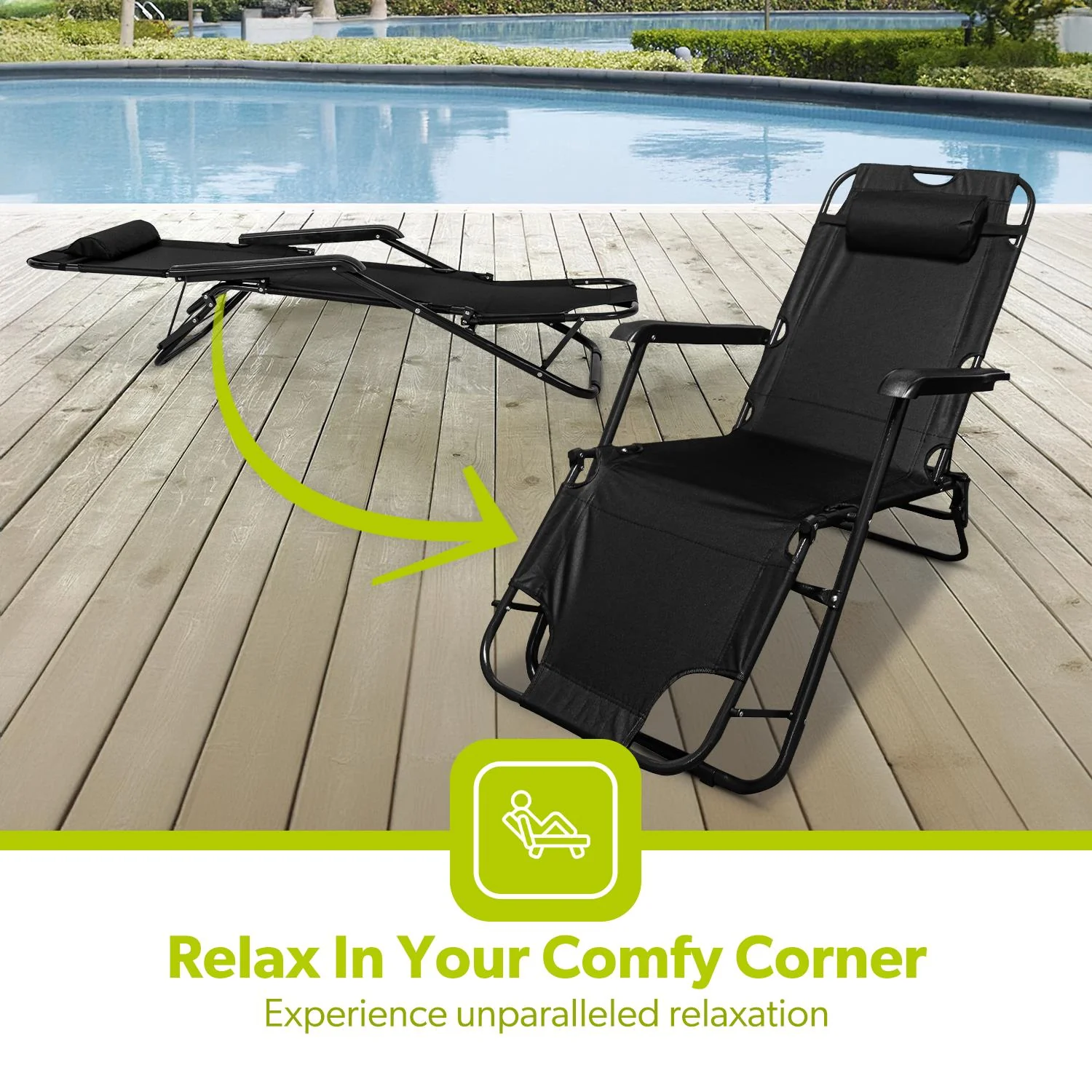 Pack Of 2 Folding Reclining Outdoor Chairs and Loungers - Image 7
