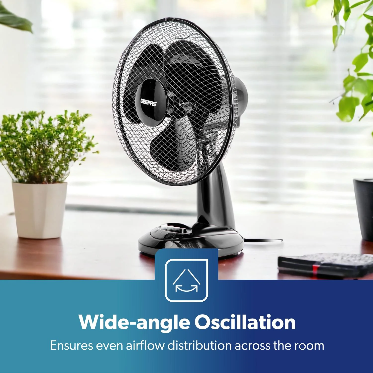 12-Inch Oscillating Black Table Fan with 3 Speed Settings - Image 4