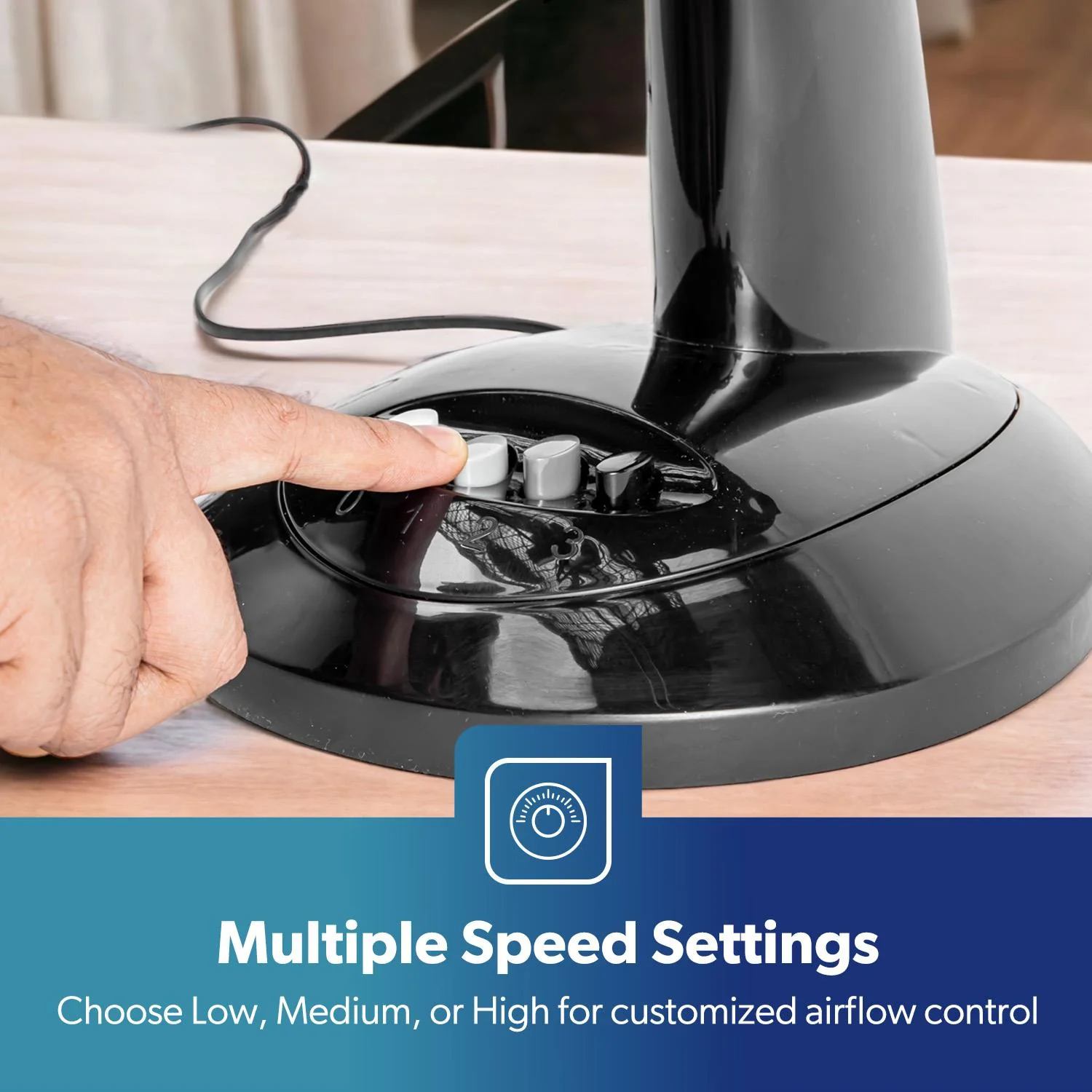 12-Inch Oscillating Black Table Fan with 3 Speed Settings - Image 6